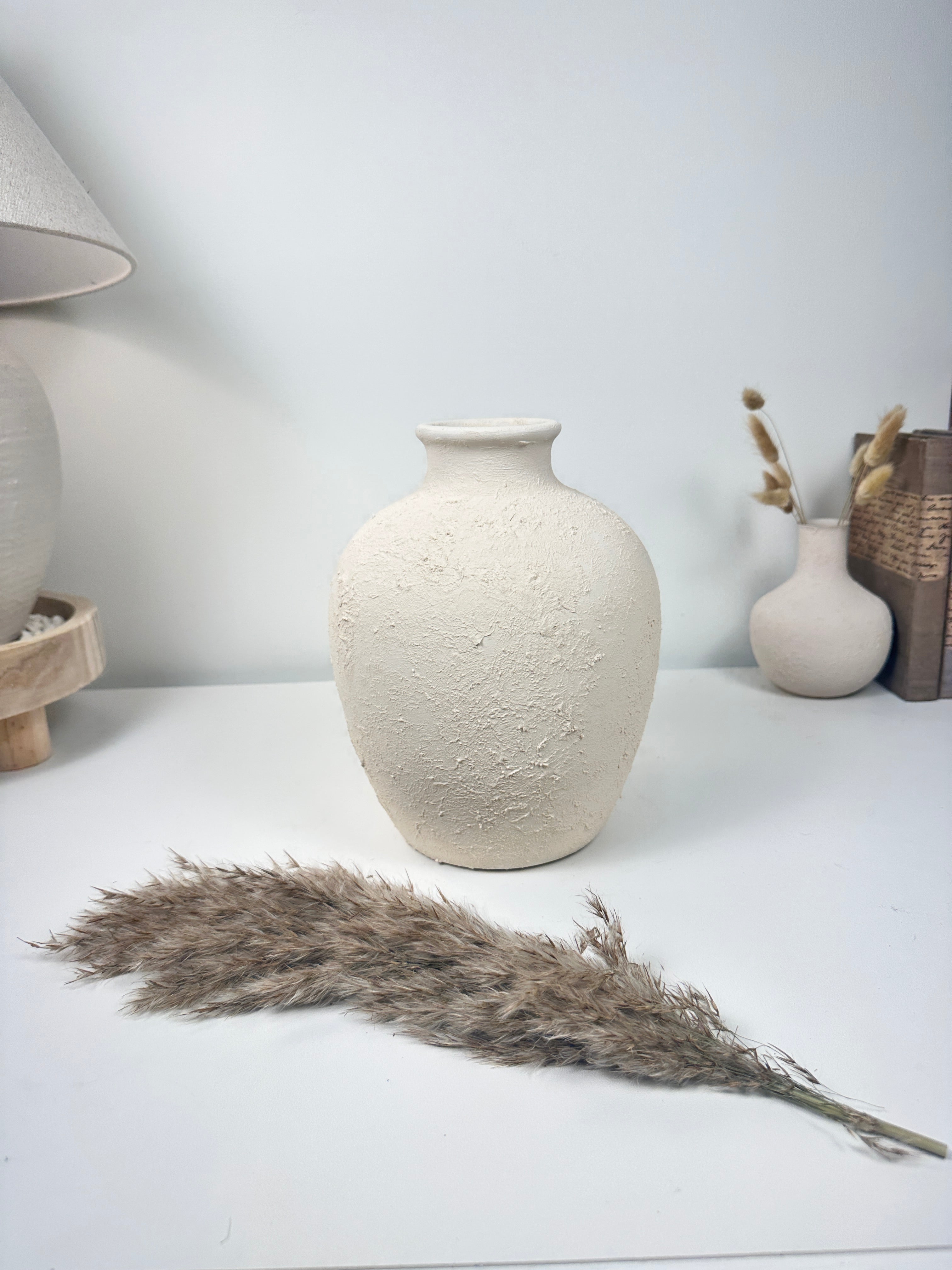Minimalist Hand-Painted and Textured Ceramic Vase 10” tall