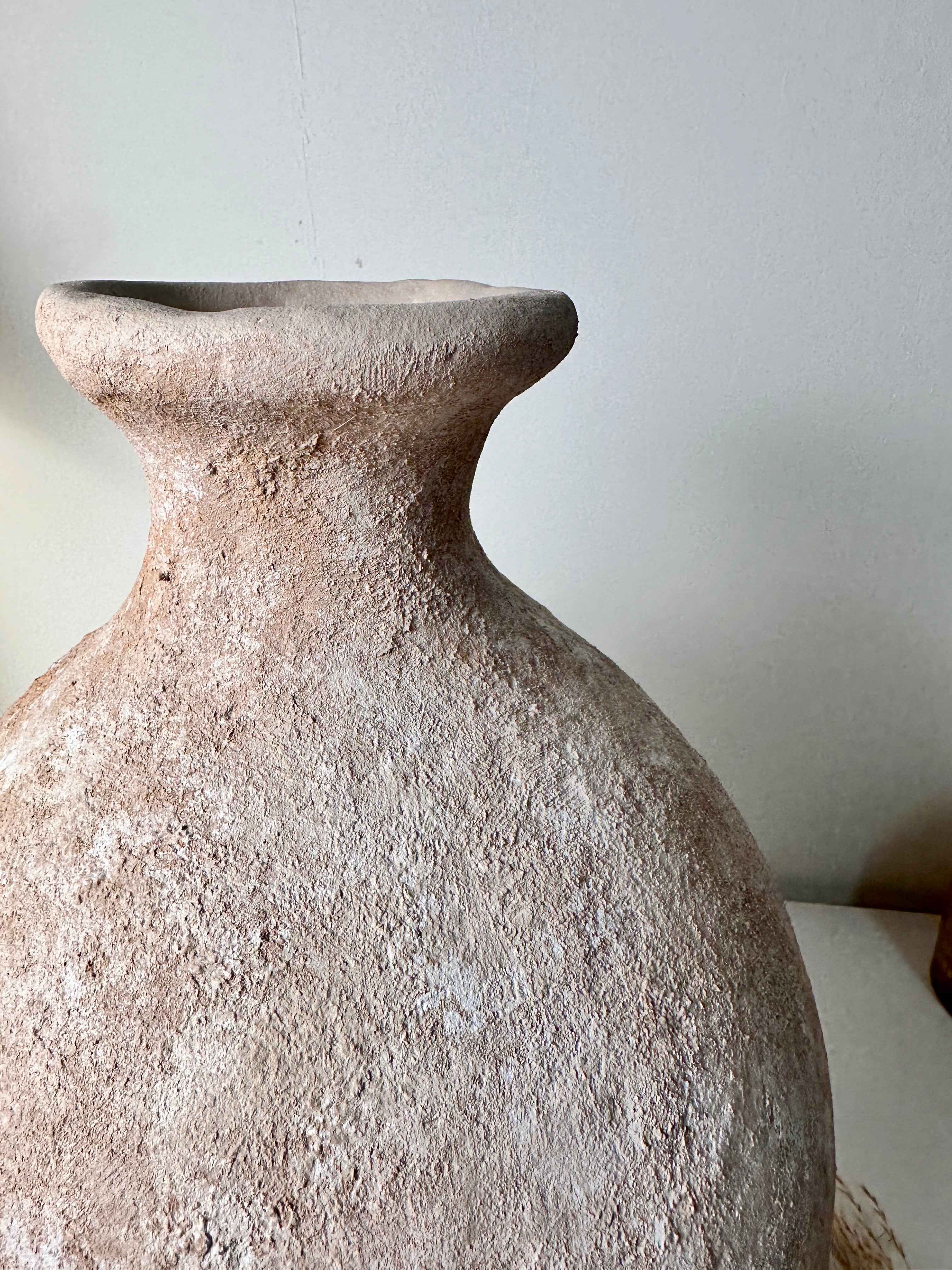 Minimalist Textured Hand-Painted Vase 15" tall - Light Beige Wash