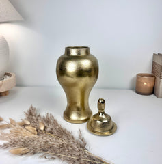 Gold Metal Ginger Jar Hammered Finish with Classic Lid 15" tall