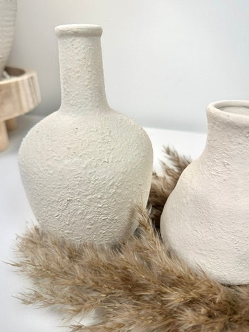 Set of 3 minimalist vases - hand painted and textured - off white