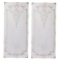 Set of 2 Large Wooden Rectangle Hanging Panels with Distressed White Finish, 15.5" x 36"