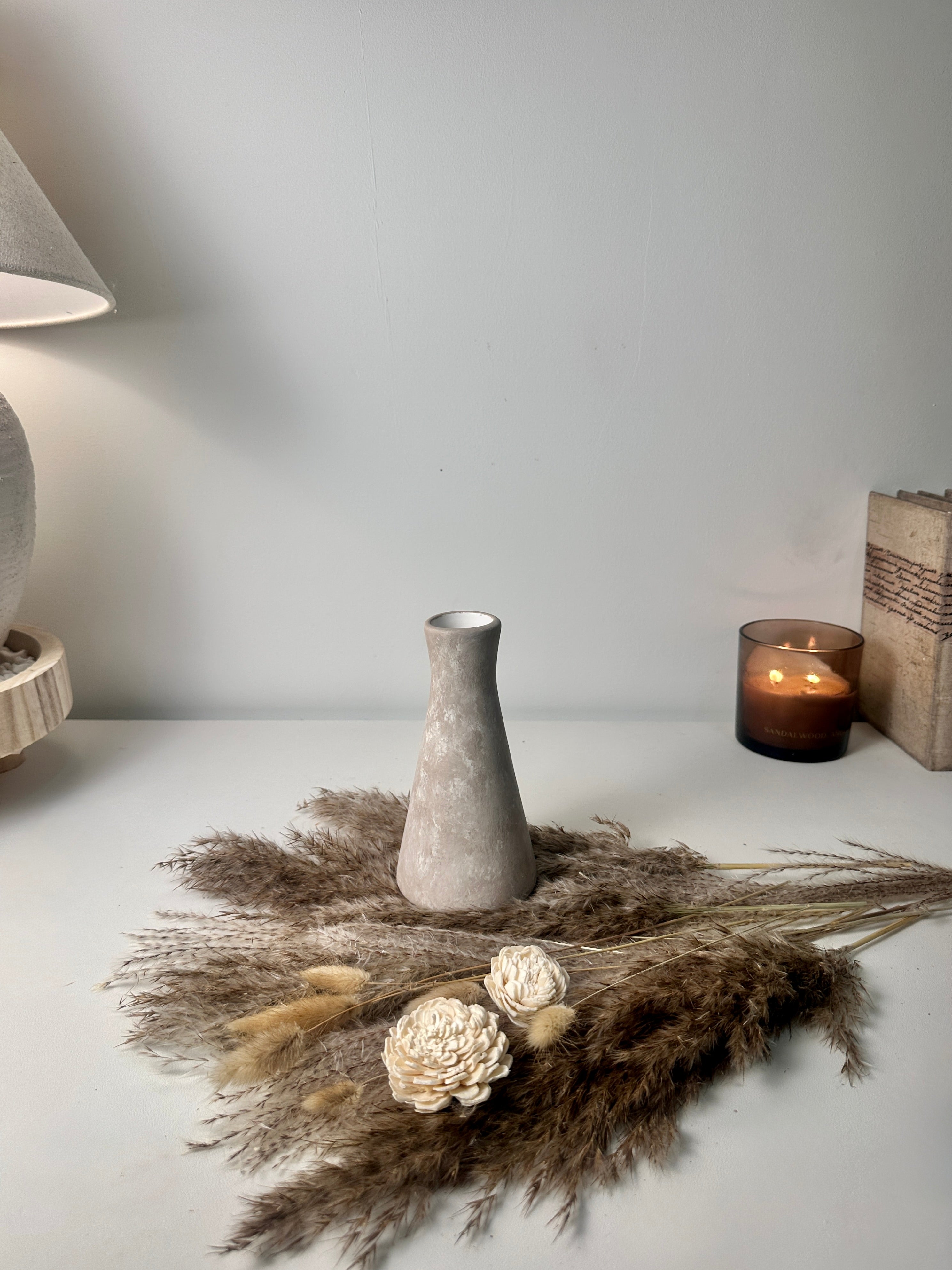 Minimalist rustic hand-painted small Bud vase 7“ tall- Beige wash