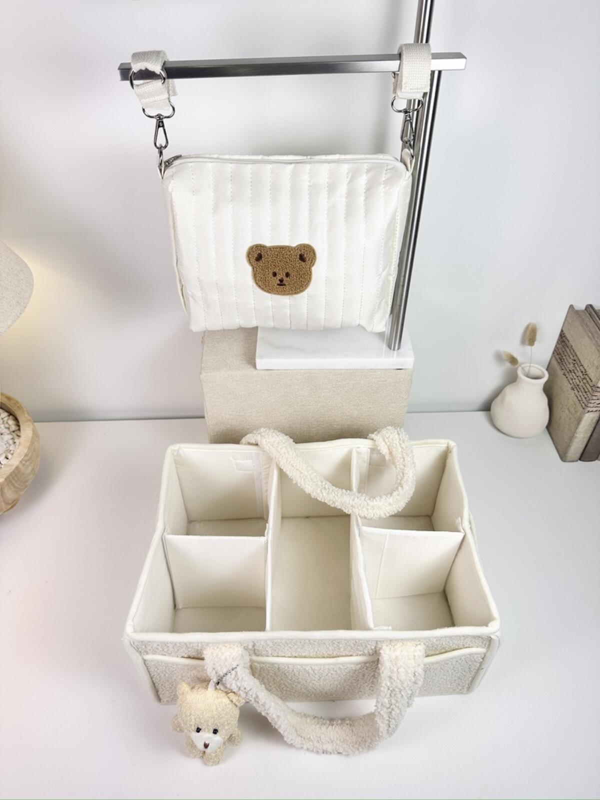 Set of 2 Pouch Bag for Stroller and Caddy Diaper Bag for Baby Essentials - Cream