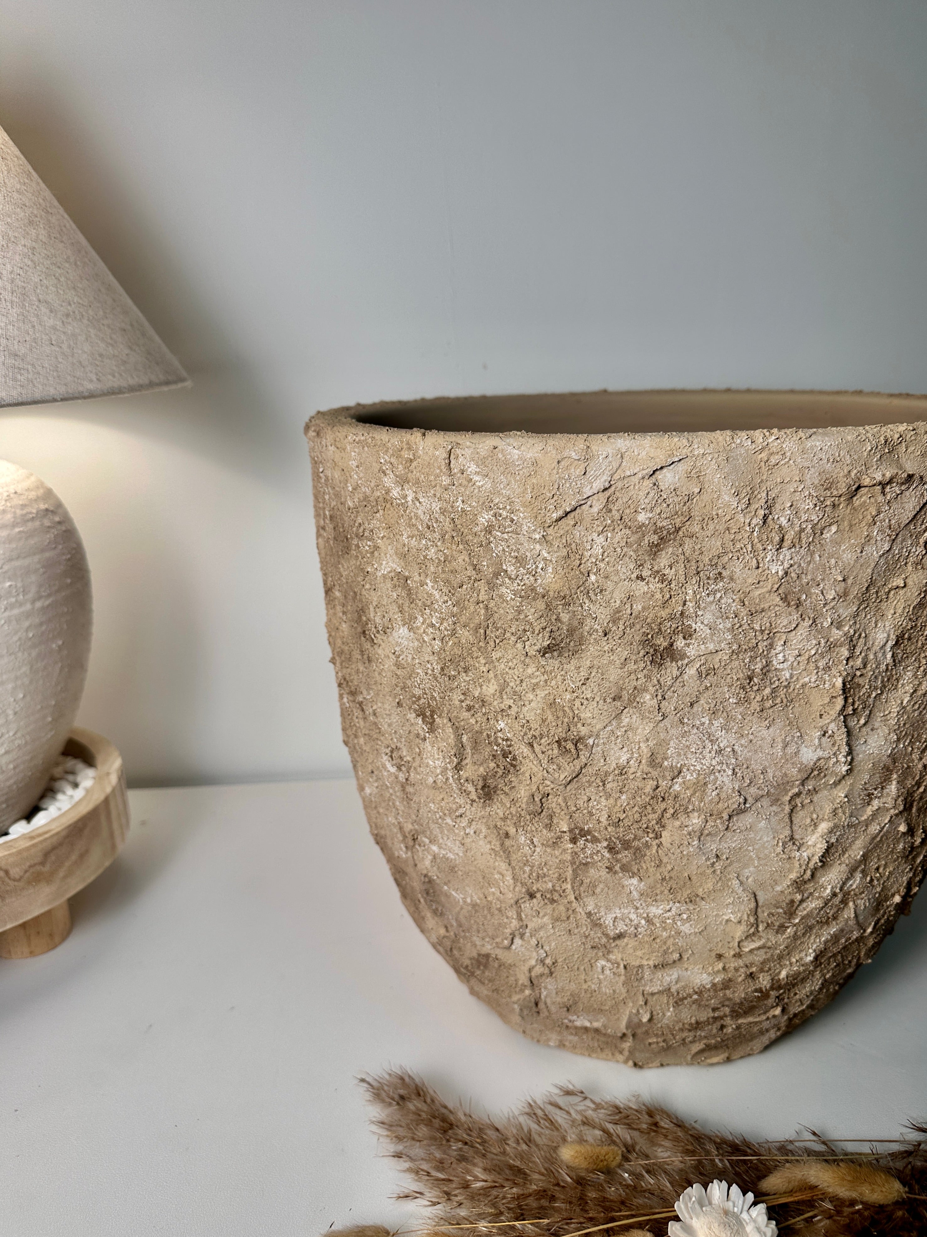 Rustic Hand-Painted & Textured Planter Pot 14" tall with drainage hole one time creation - Espresso Brown