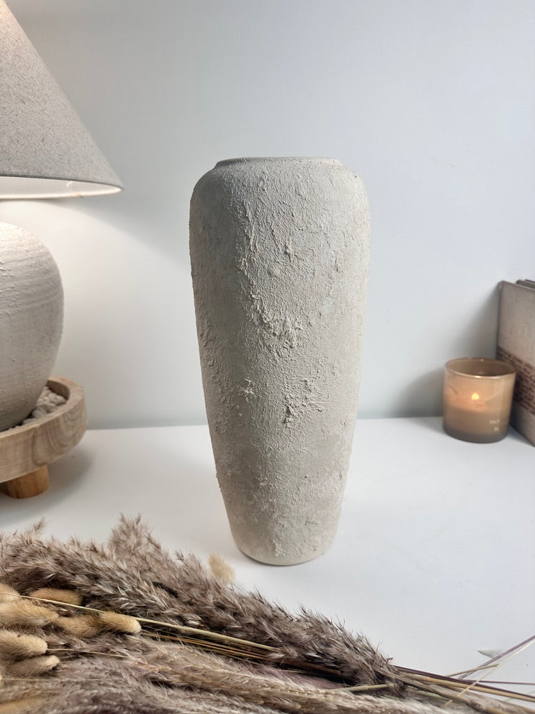 Minimalist Textured Hand-painted Ceramic Vase 14.5" tall - Off White washed
