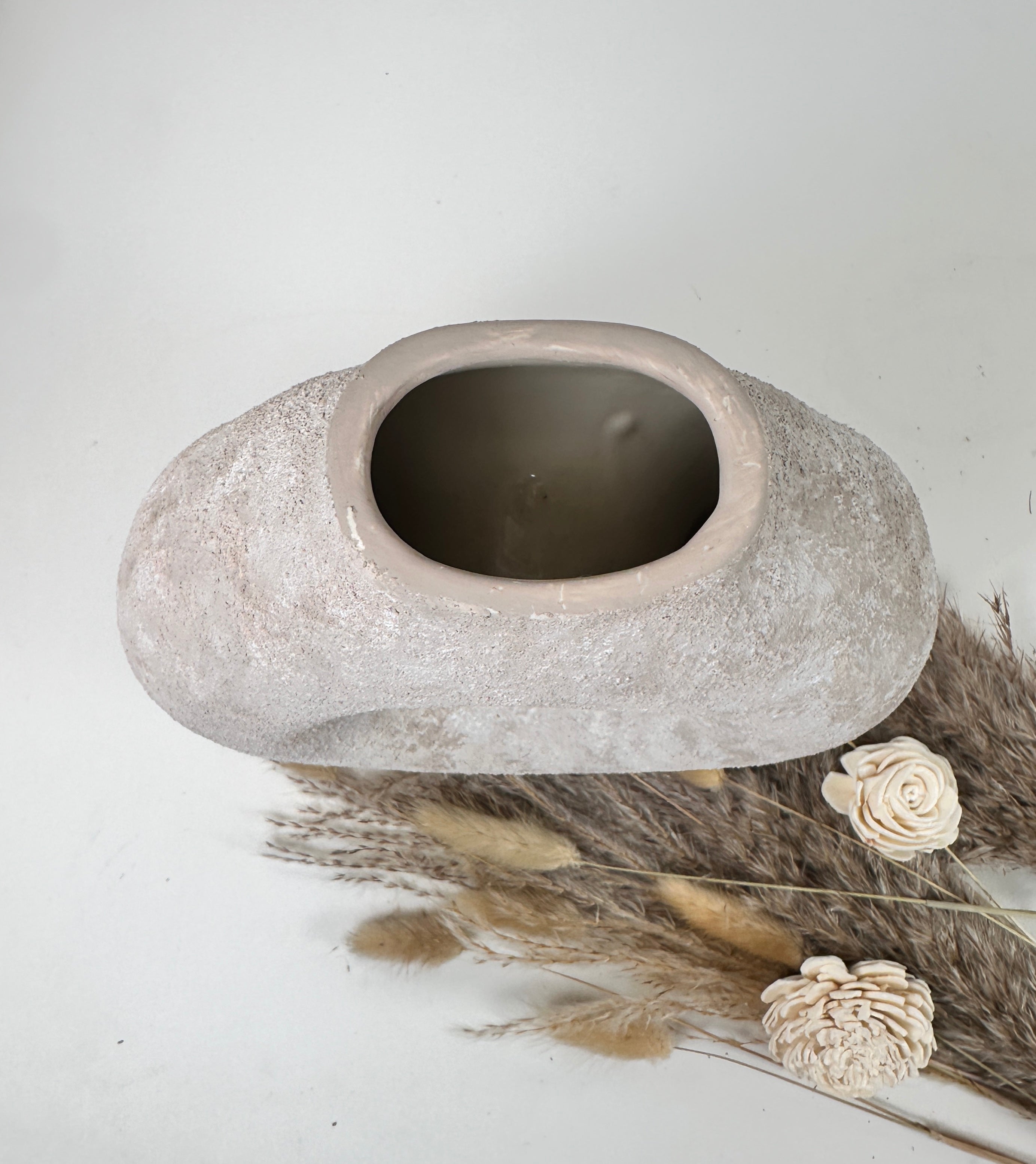 Ceramic Hand-Painted 9.5" tall Vase Donut Shape - Beige wash
