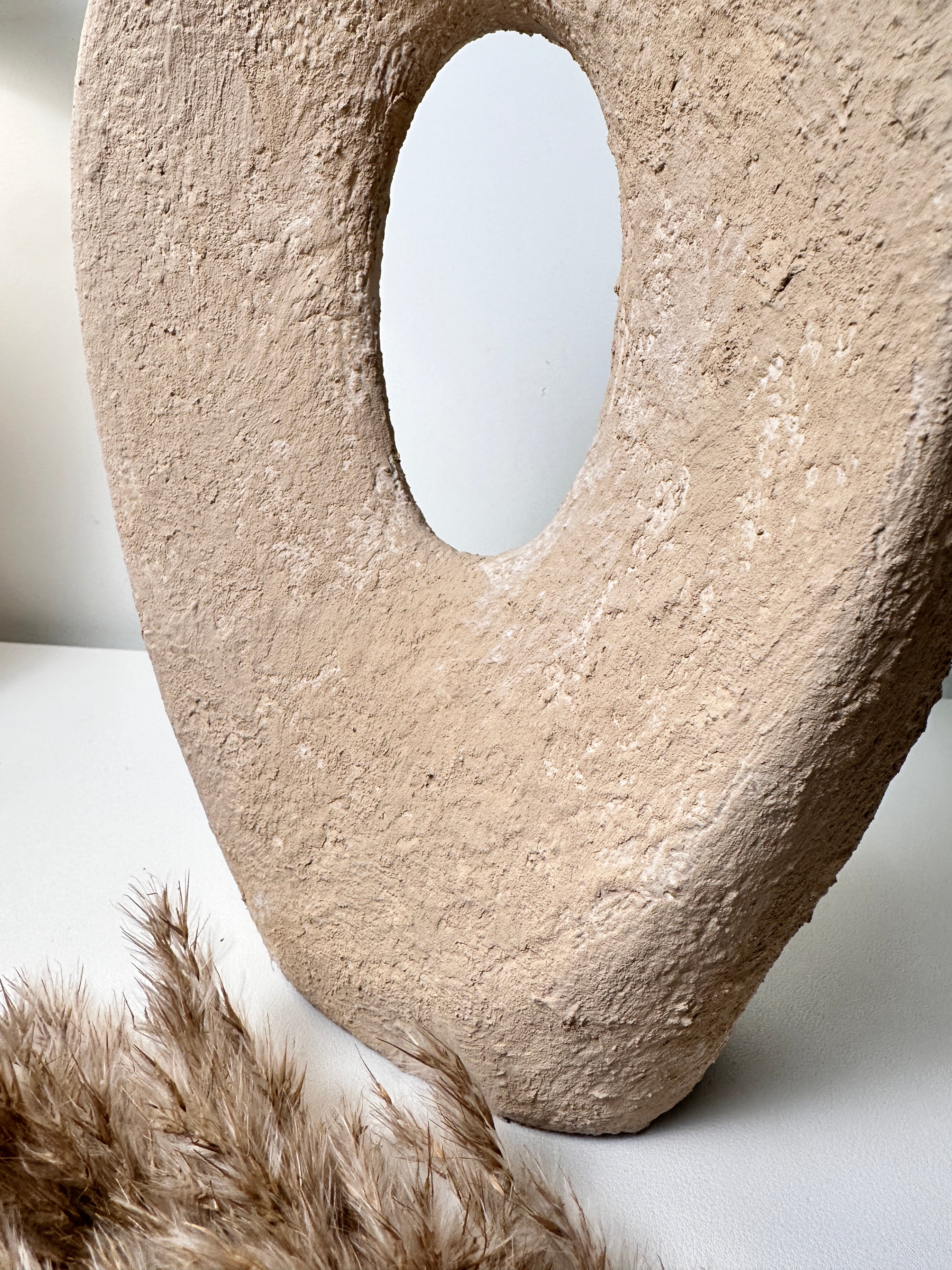 Art piece metal vase hand-painted and textured beige color 18.5’’ tall