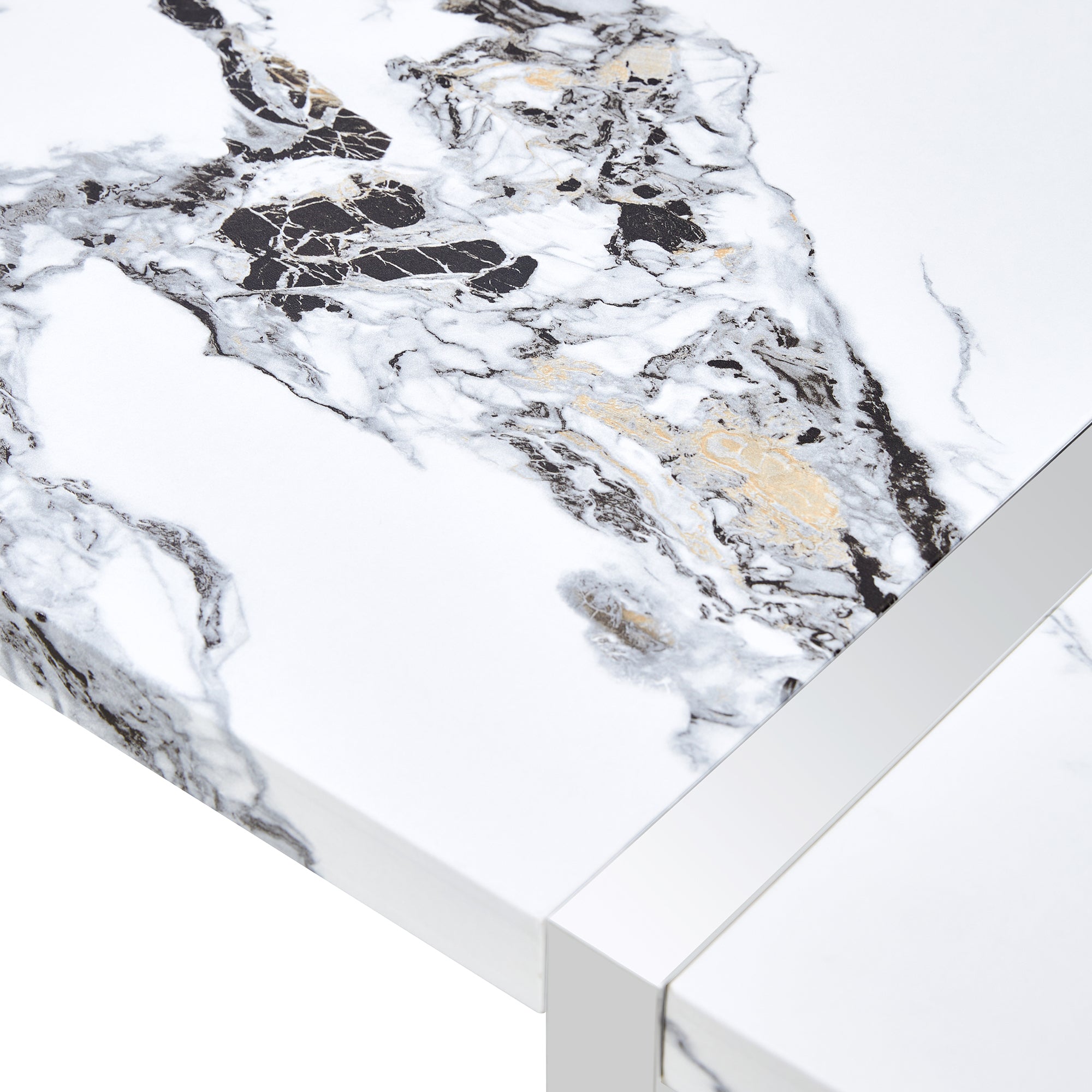 Dining Table Chairs Set for 4, Rectangular Dining Room Table Set, Faux Marble Modern Dining Table & Leather Chairs for Kitchen Dining Room, White