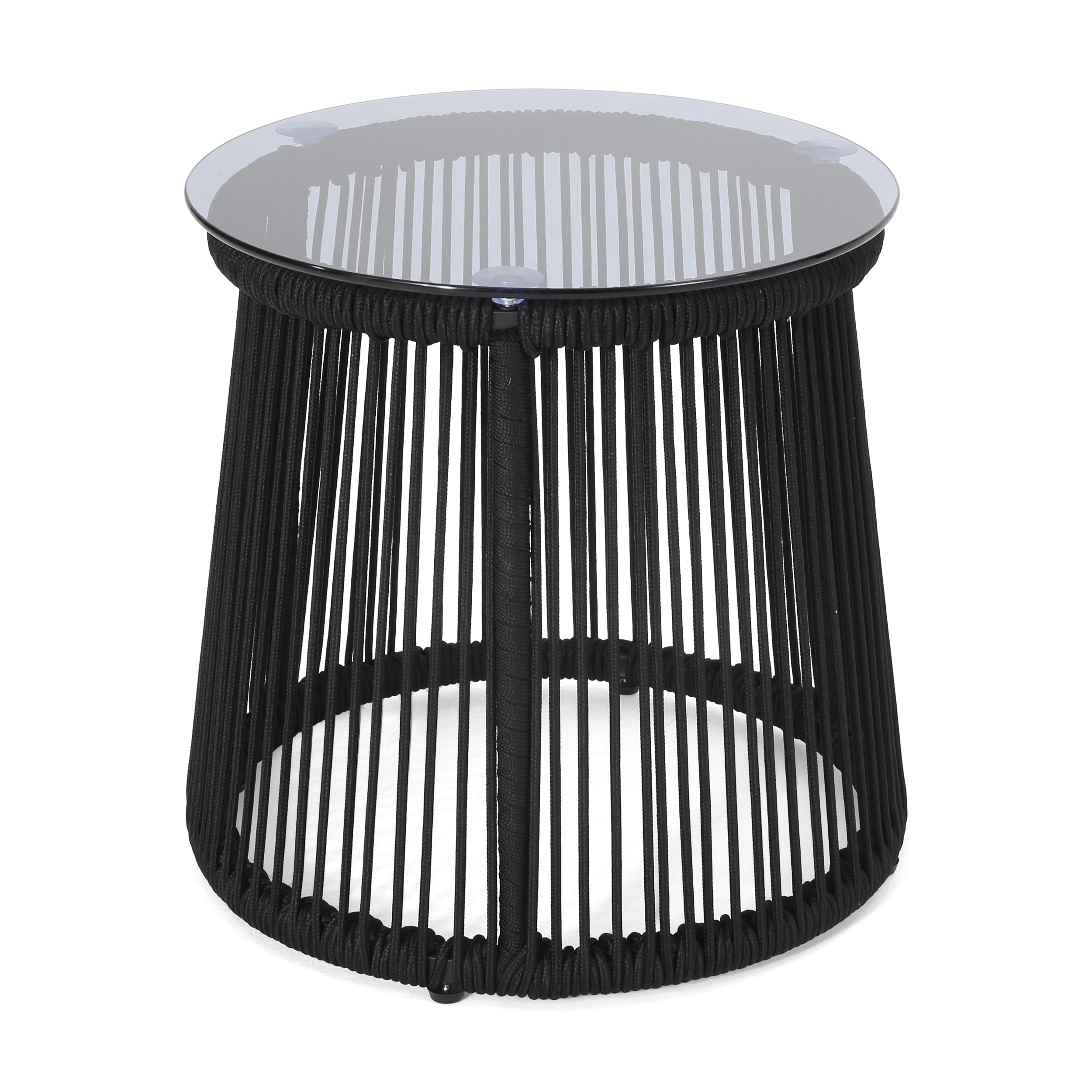 Boho Woven Rope Side Table - Black
