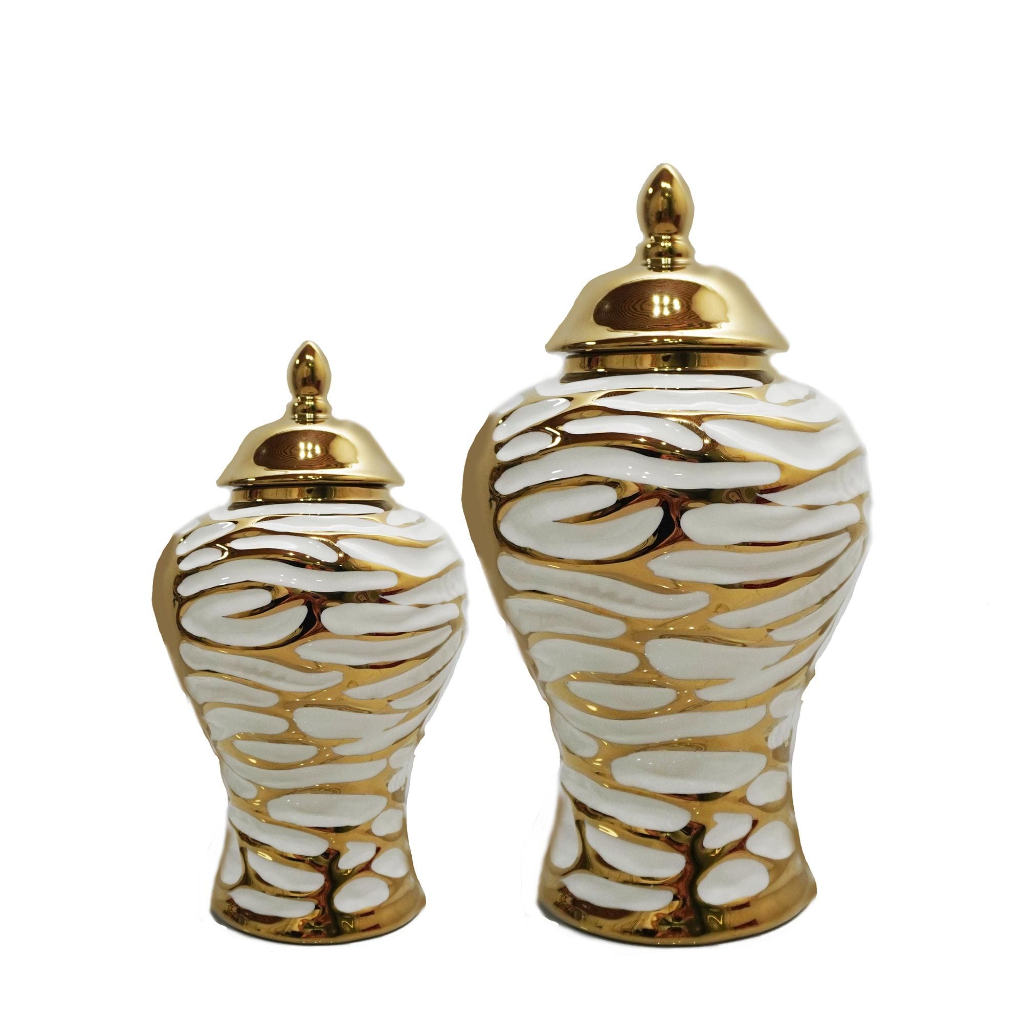 17.50"H Charming White and Gold Ginger Jar with Removable Lid