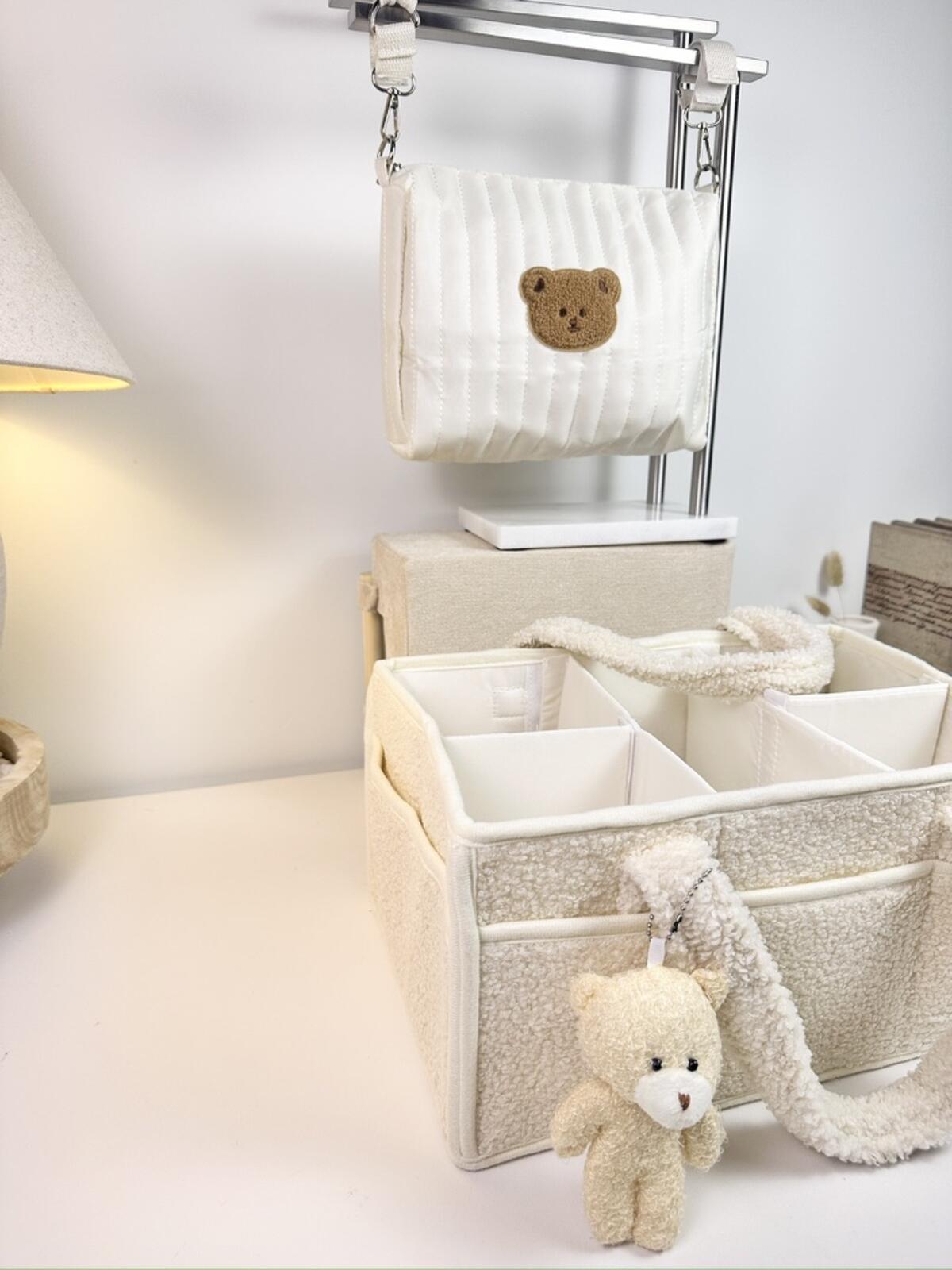Set of 2 Pouch Bag for Stroller and Caddy Diaper Bag for Baby Essentials - Cream