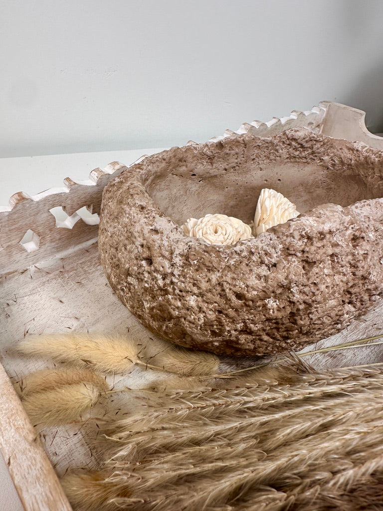 Weathered Stone Basin With Hole Drainage, Small Planter Pot, Hand-Painted Brown