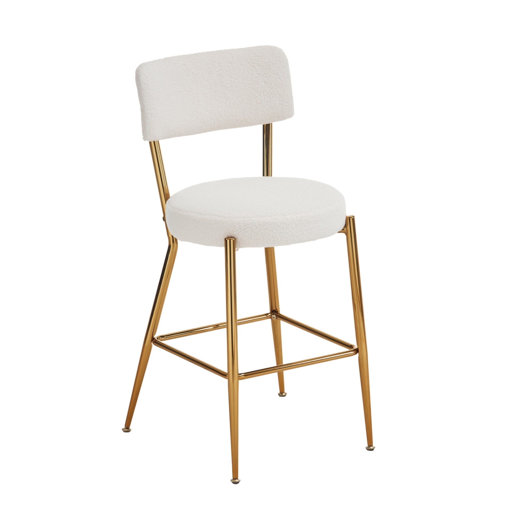 Set of 4 Modern Teddy Fabric Upholstered Bar Stools, Metal base high stool - Beige