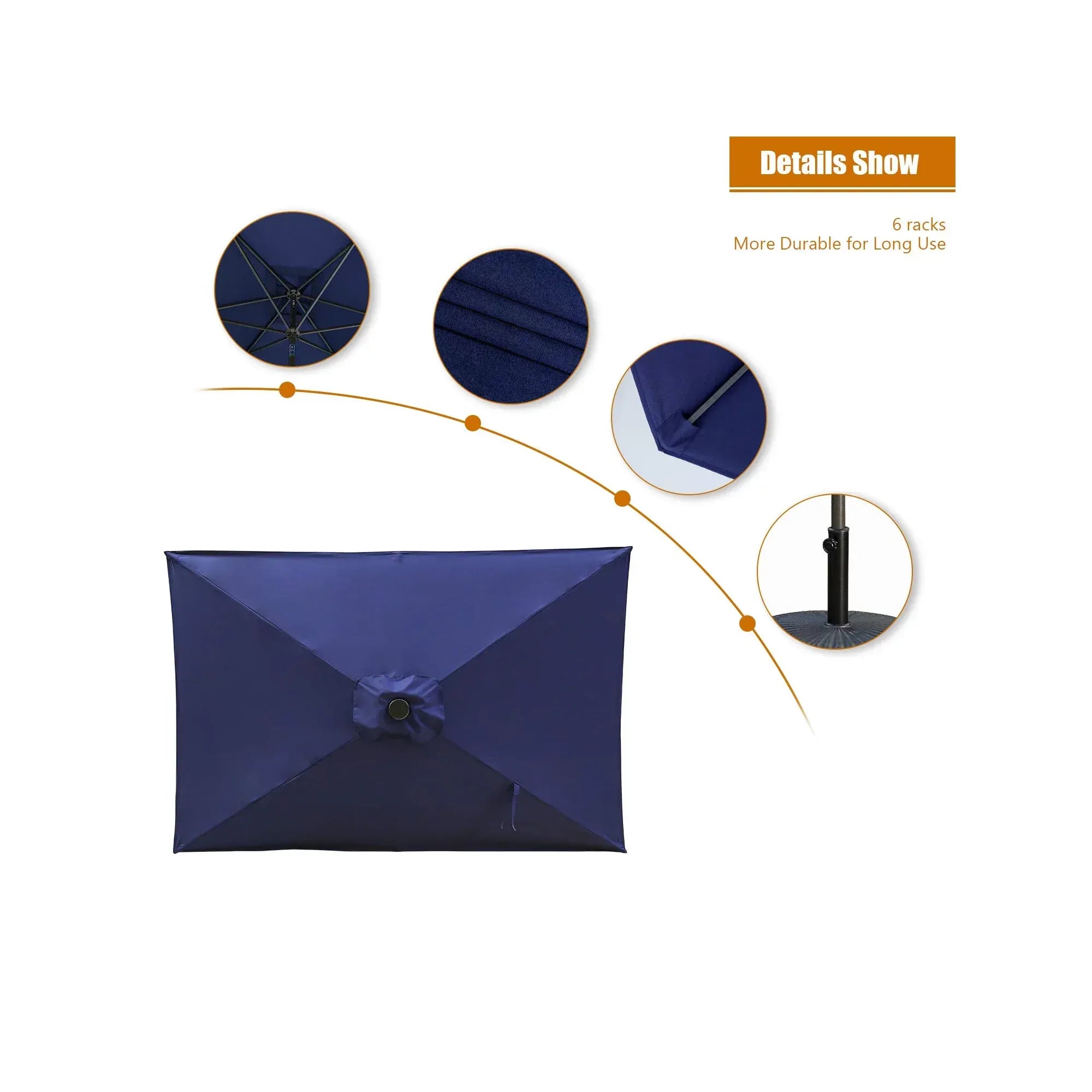 Rectangular Patio Umbrella 6.5 ft. x 10 ft. with Tilt, Crank and 6 Sturdy Ribs for Deck, Lawn, Pool Navy Blue