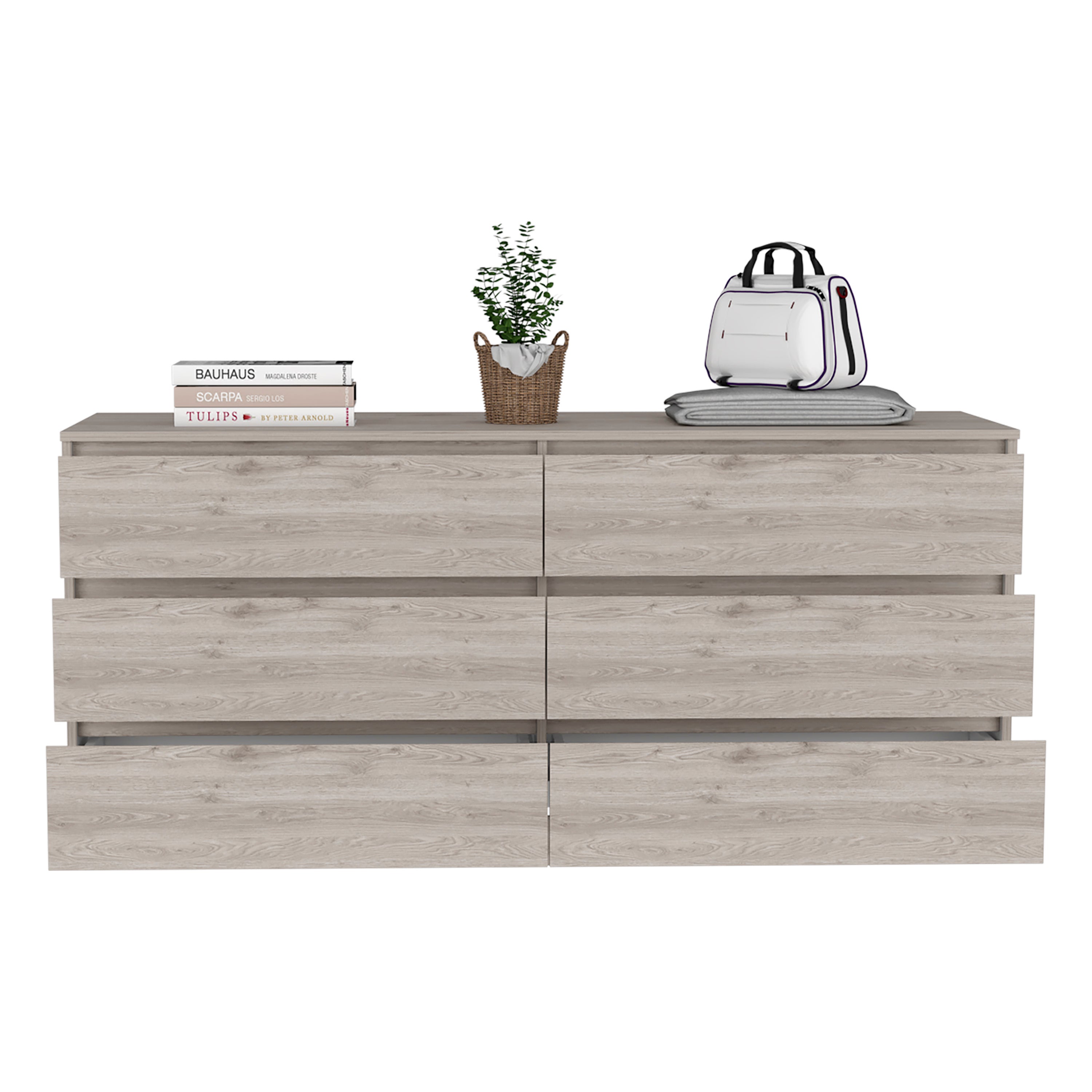 6 Drawer Double Dresser - Light Gray