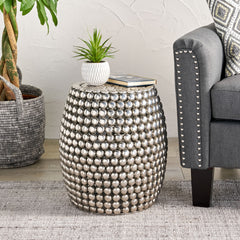 Barrel Shape Metallic Colors Side Table - Nickel Iron