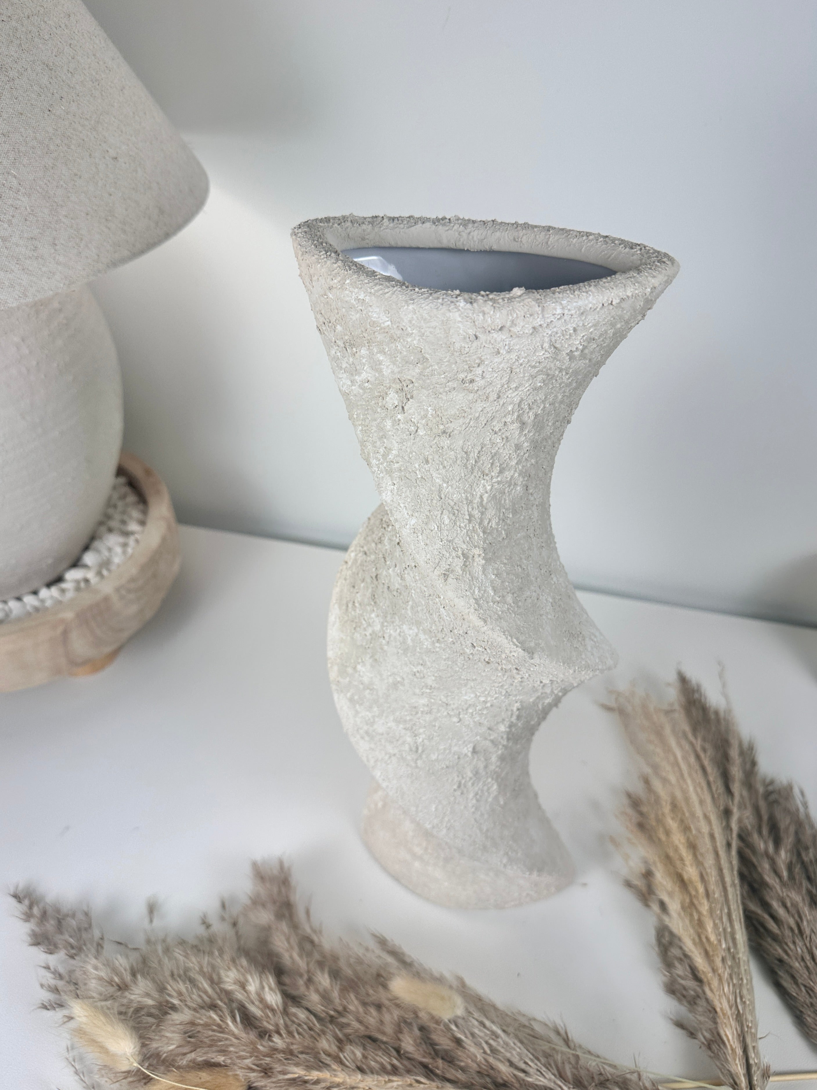 Minimalist Textured Hand-painted Ceramic Vase 16" off white washed