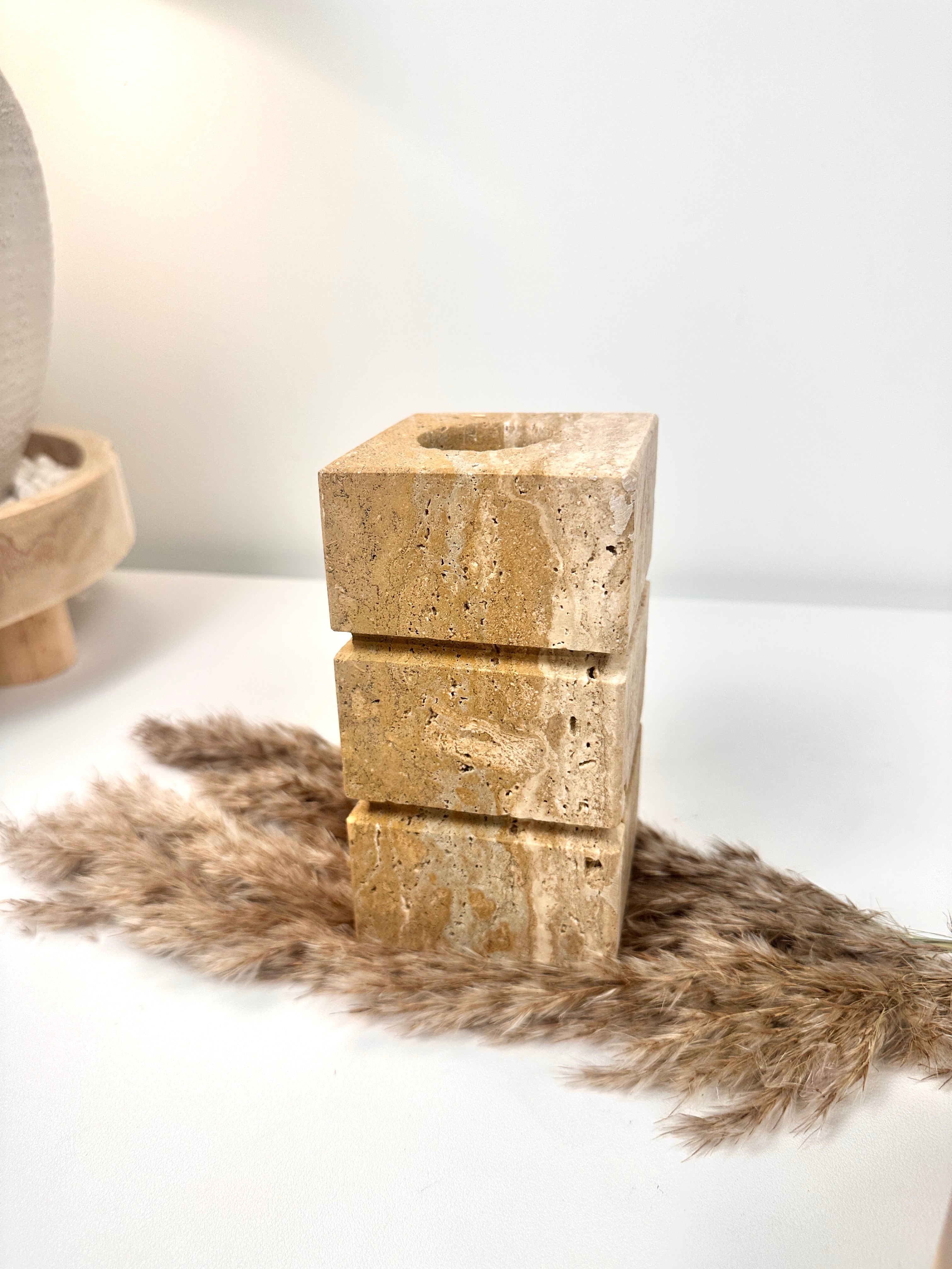 Handcrafted Organic Natural Stone Vase 6“ - Beige & Tan