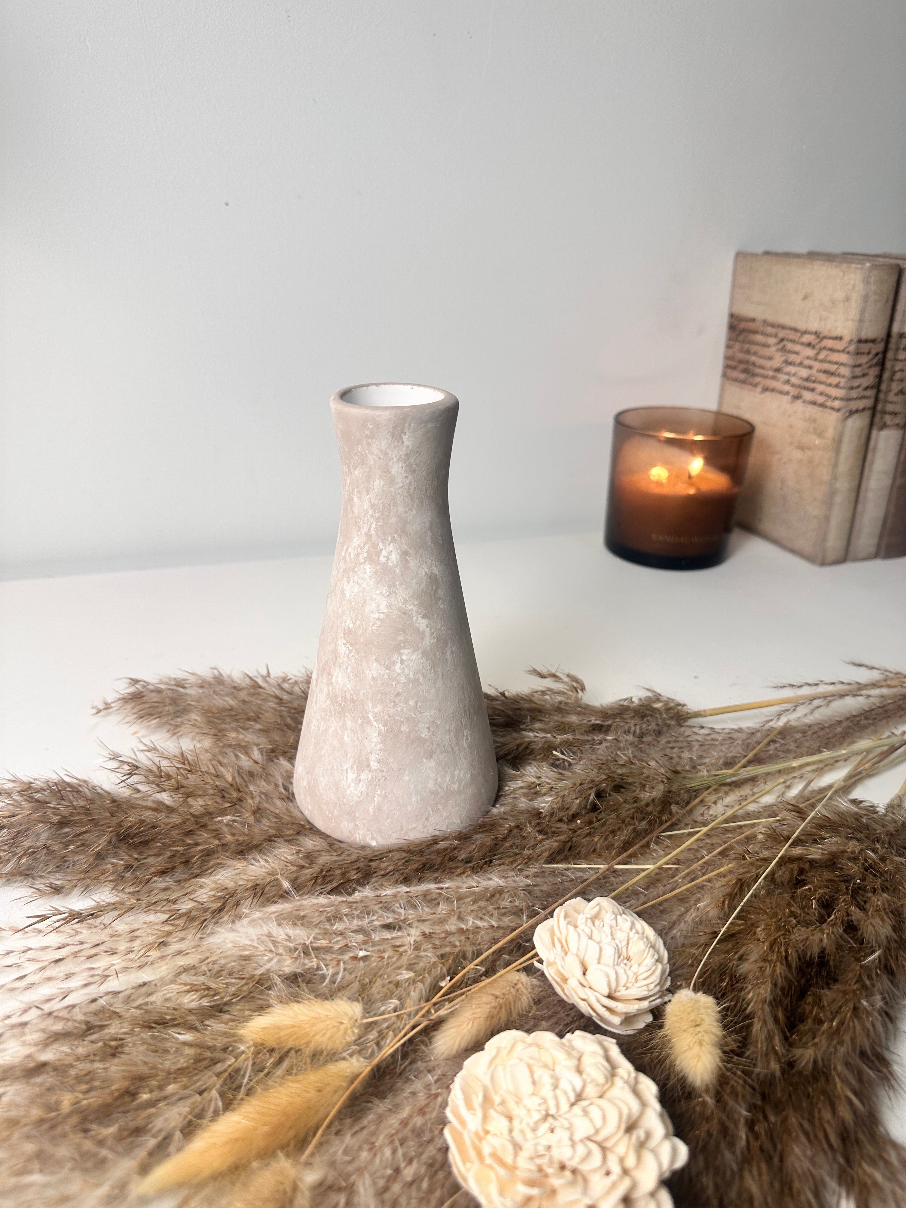 Minimalist rustic hand-painted small Bud vase 7“ tall- Beige wash