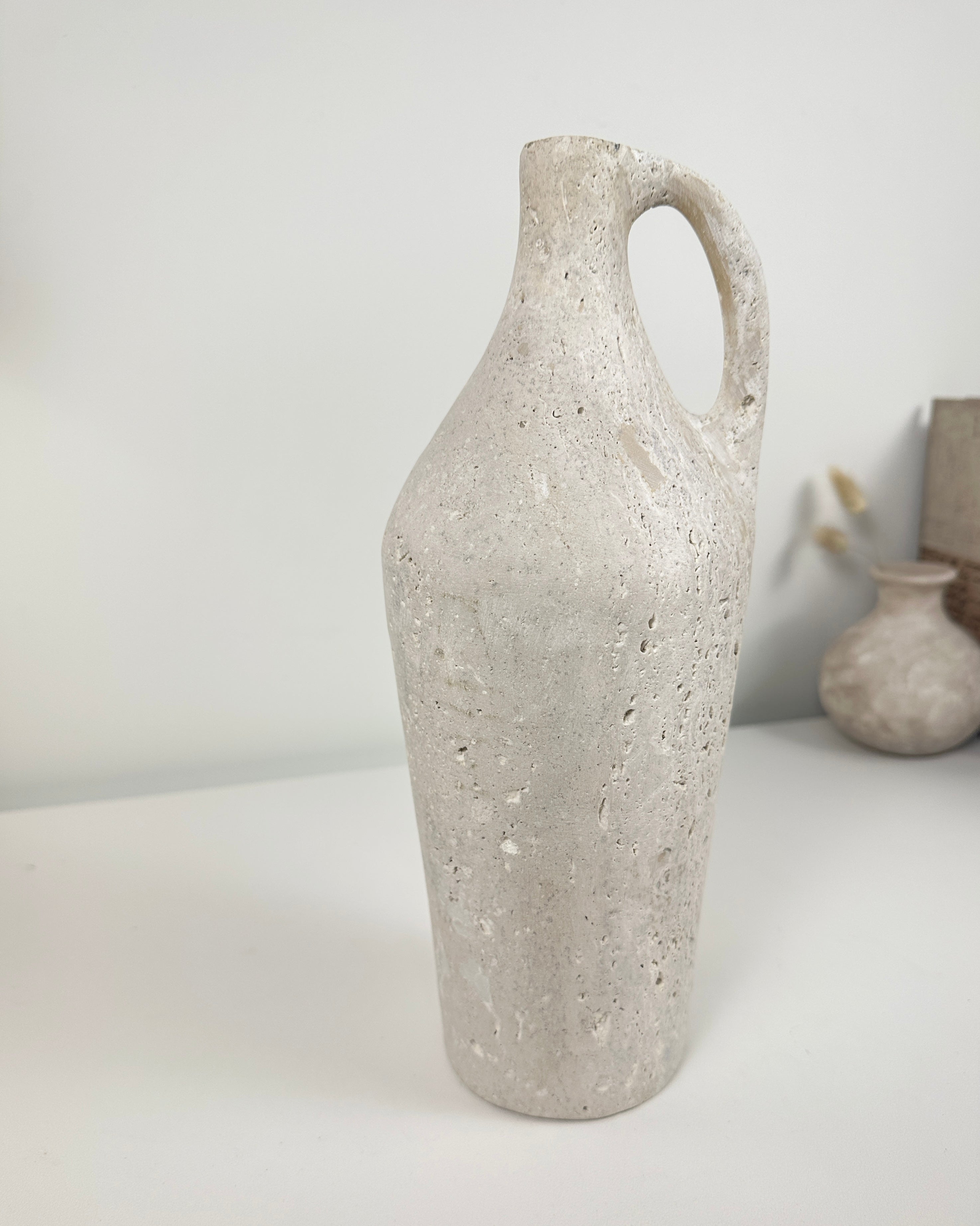 Handcrafted organic natural stone vase 12“ - Off White