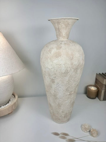 Minimalist Textured Hand-painted Ceramic Floor Vase 25" tall - cream/off-white