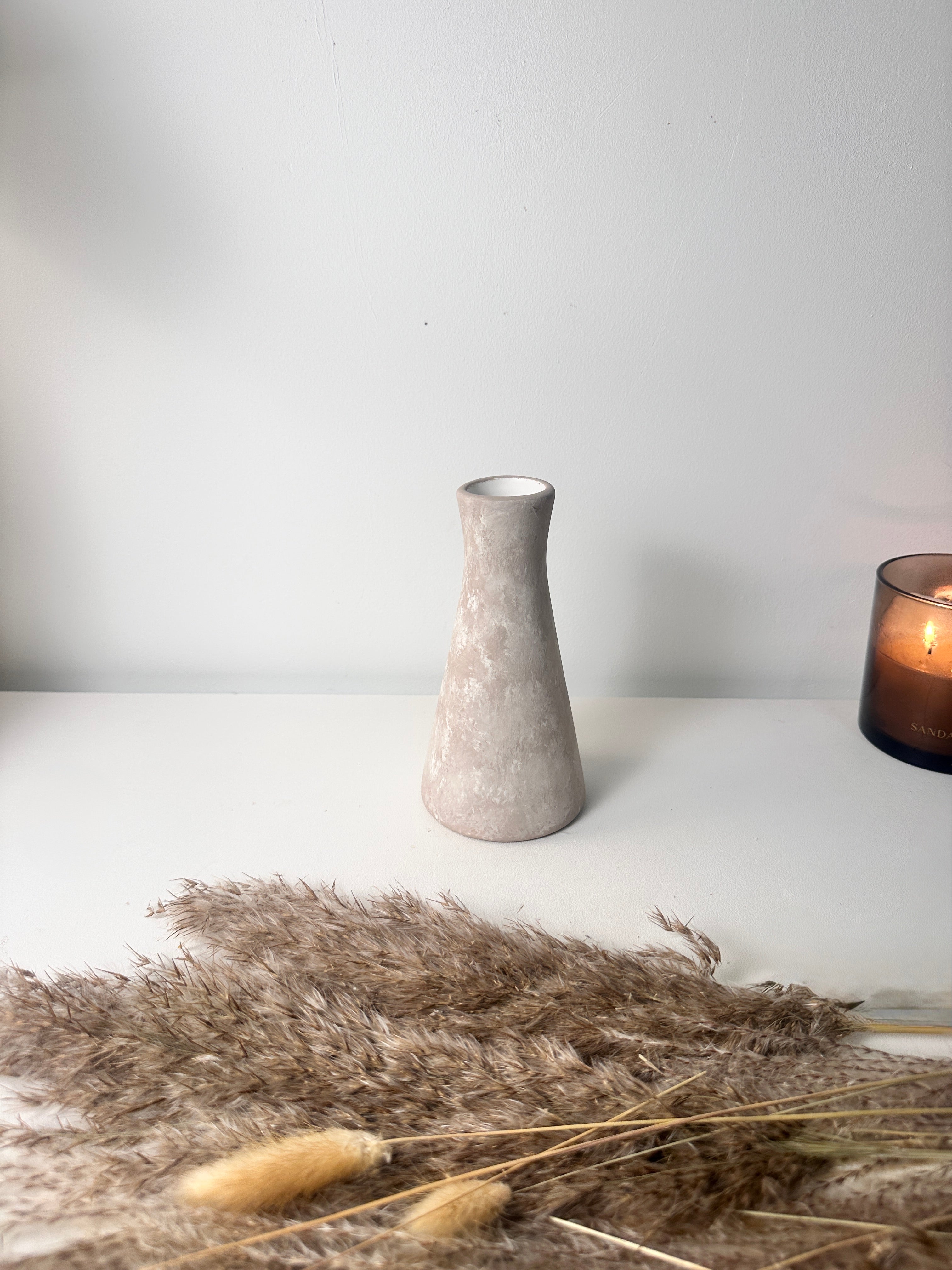 Minimalist rustic hand-painted small Bud vase 7“ tall- Beige wash