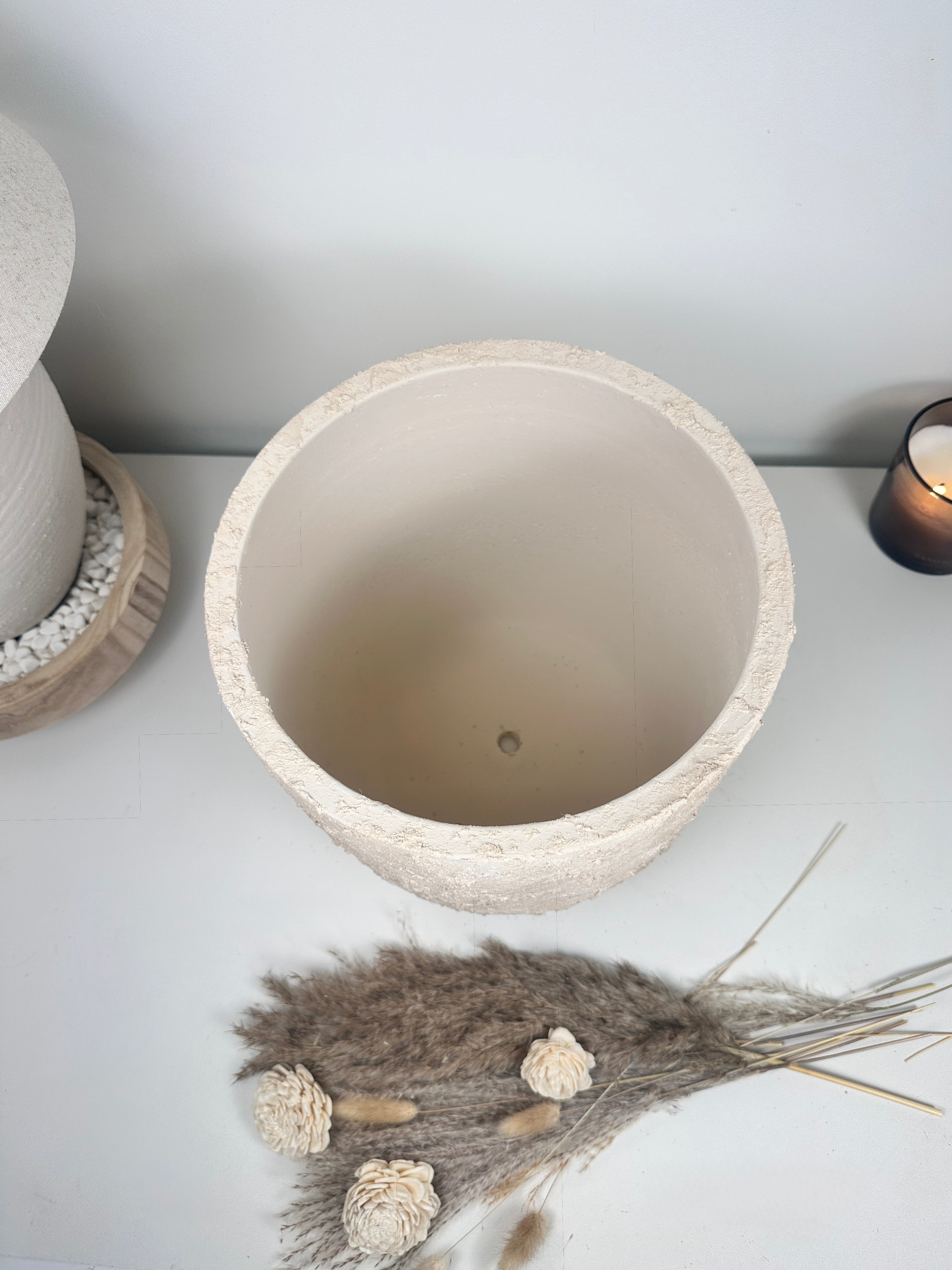 9" tall Minimalist Hand-Painted & Textured Planter Pot with drainage hole - Sand wash