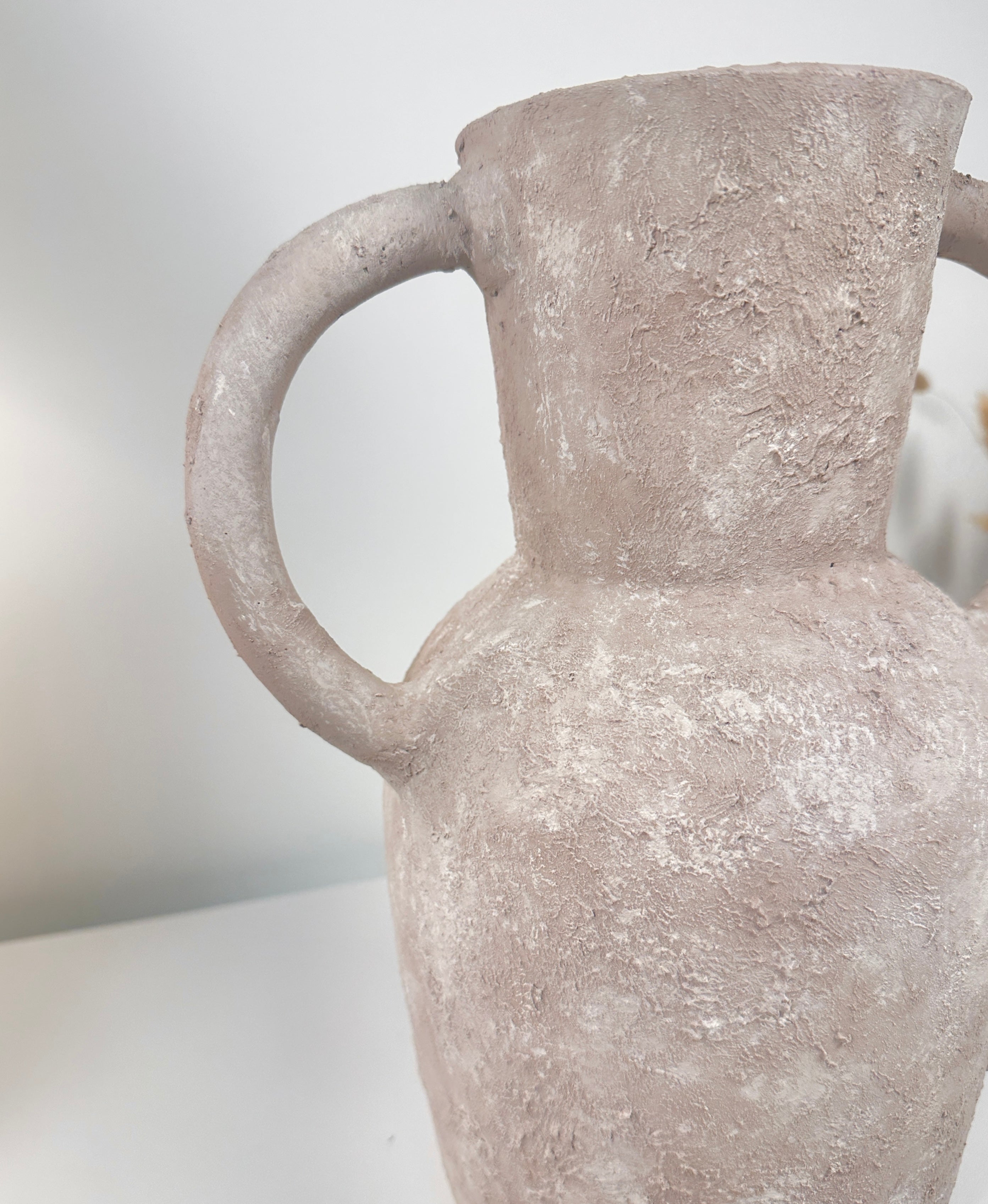 Roman Style Hand-Painted/Textured Ceramic Vase 13” tall - beige washed
