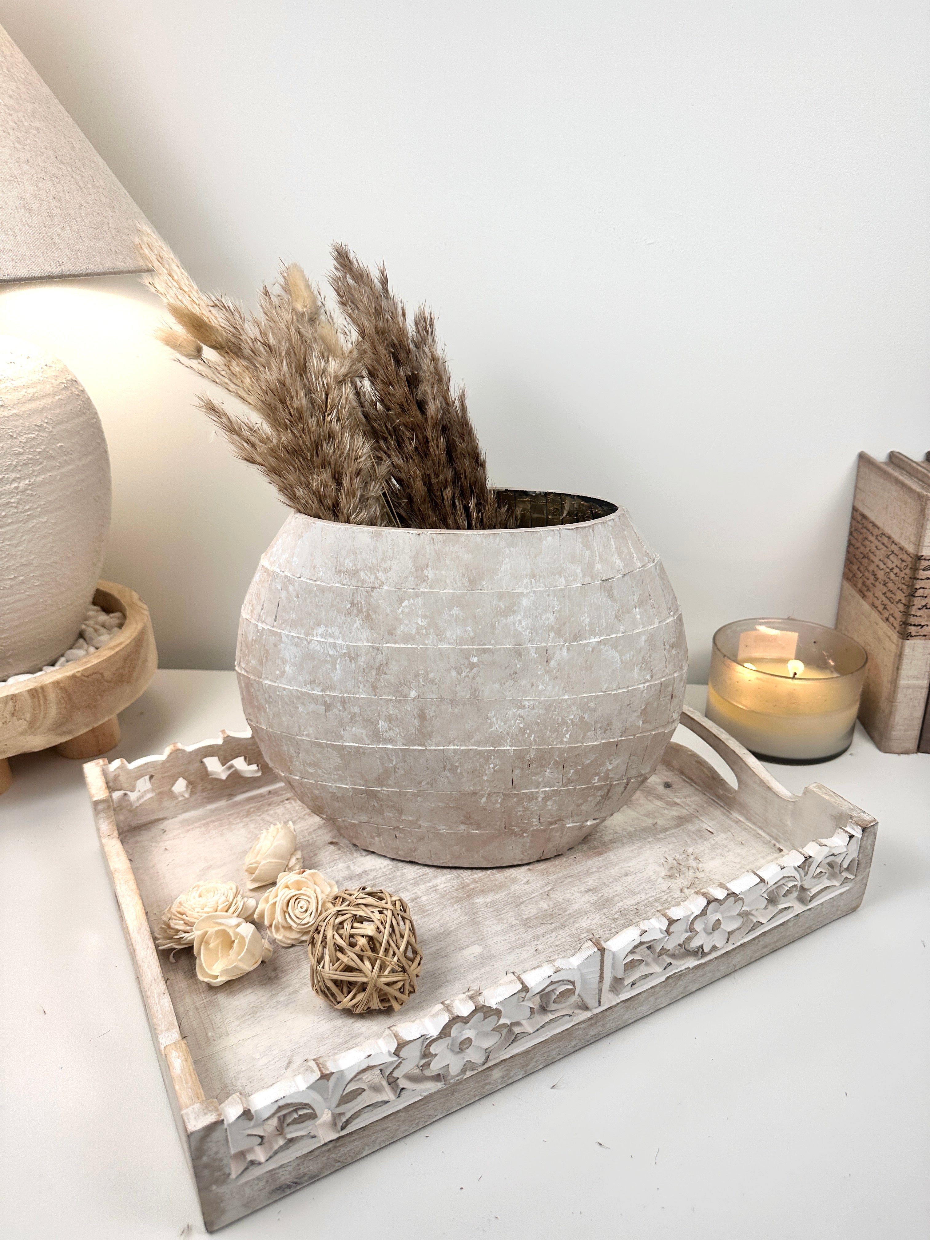 the Perfect Imperfect Mosaic Glass Vase 9" tall - beige washed