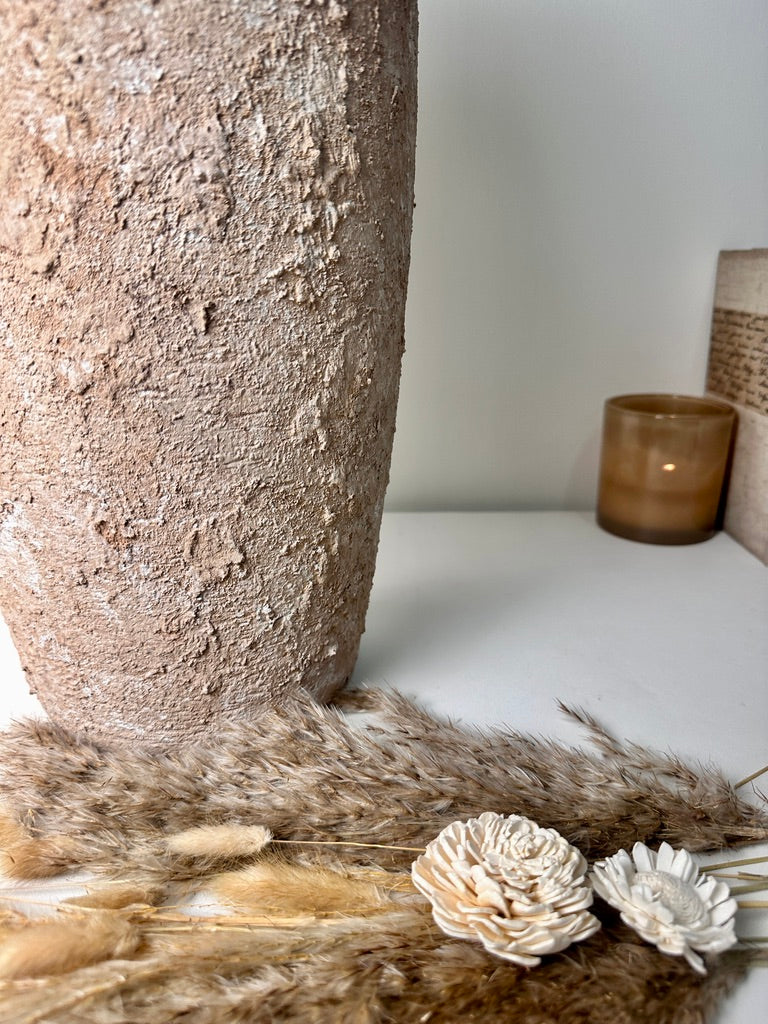 Minimalist Vase 18" tall Textured Hand-painted Ceramic  - Tan wash