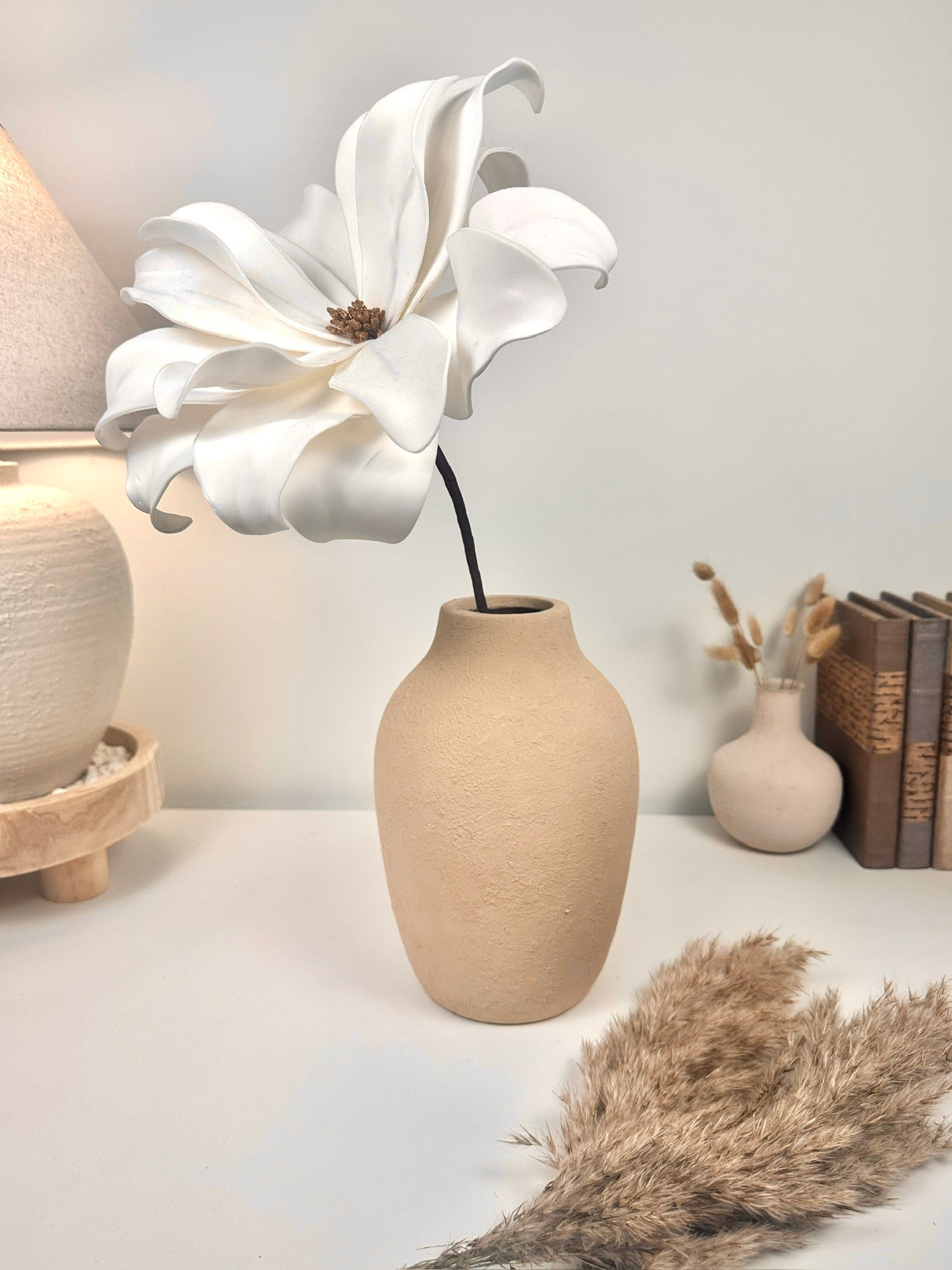 Minimalist Textured and Hand-Painted Ceramic Vase 10.5" tall -  Sand Tan