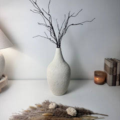 Minimalist Hand-Painted and Textured Vase 14" tall - White Cream