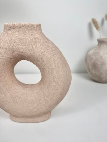 Terracotta Ceramic Textured Donut Vase 9.5" tall