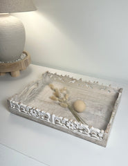 Boho Handmade Decorative Serving Wooden Tray Whitewashed