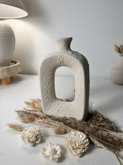 Minimalist Textured Hand-Painted Ceramic Vase 9.5" tall - Cream