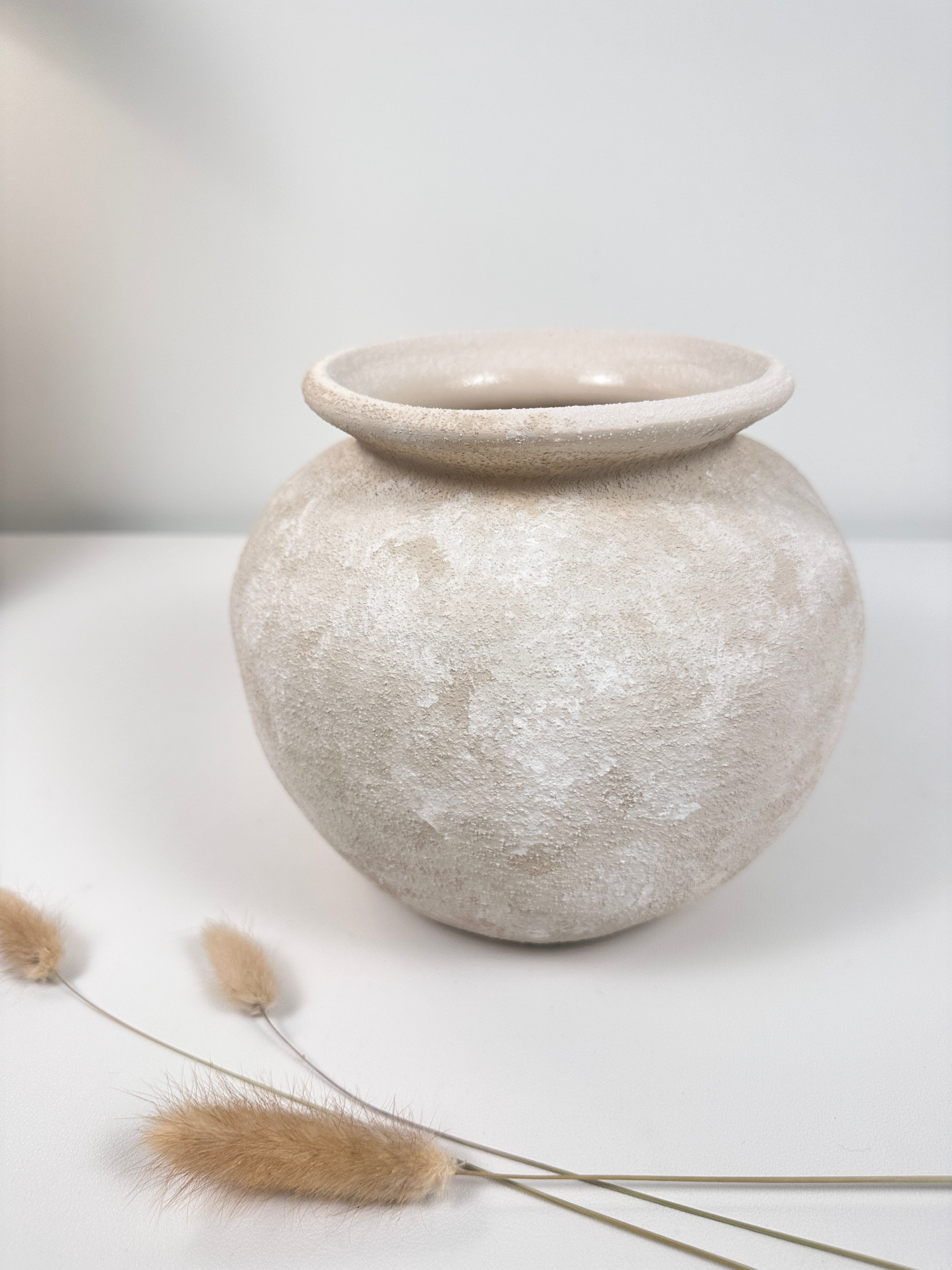 Minimalist Cream washed Vase 6.5" tall (8x8x6.5" dia 3.7")