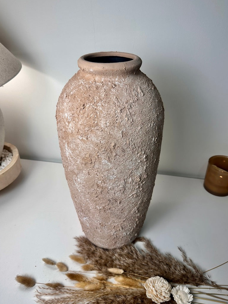 Minimalist Vase 18" tall Textured Hand-painted Ceramic  - Tan wash