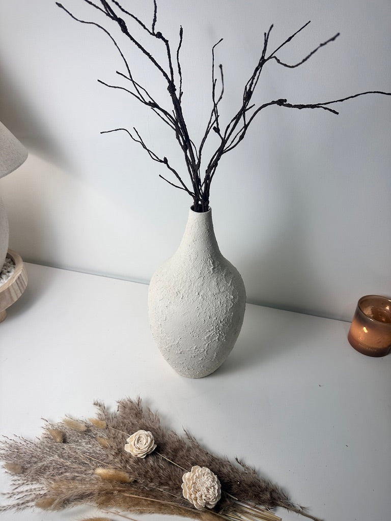 Minimalist Hand-Painted and Textured Vase 14" tall - White Cream