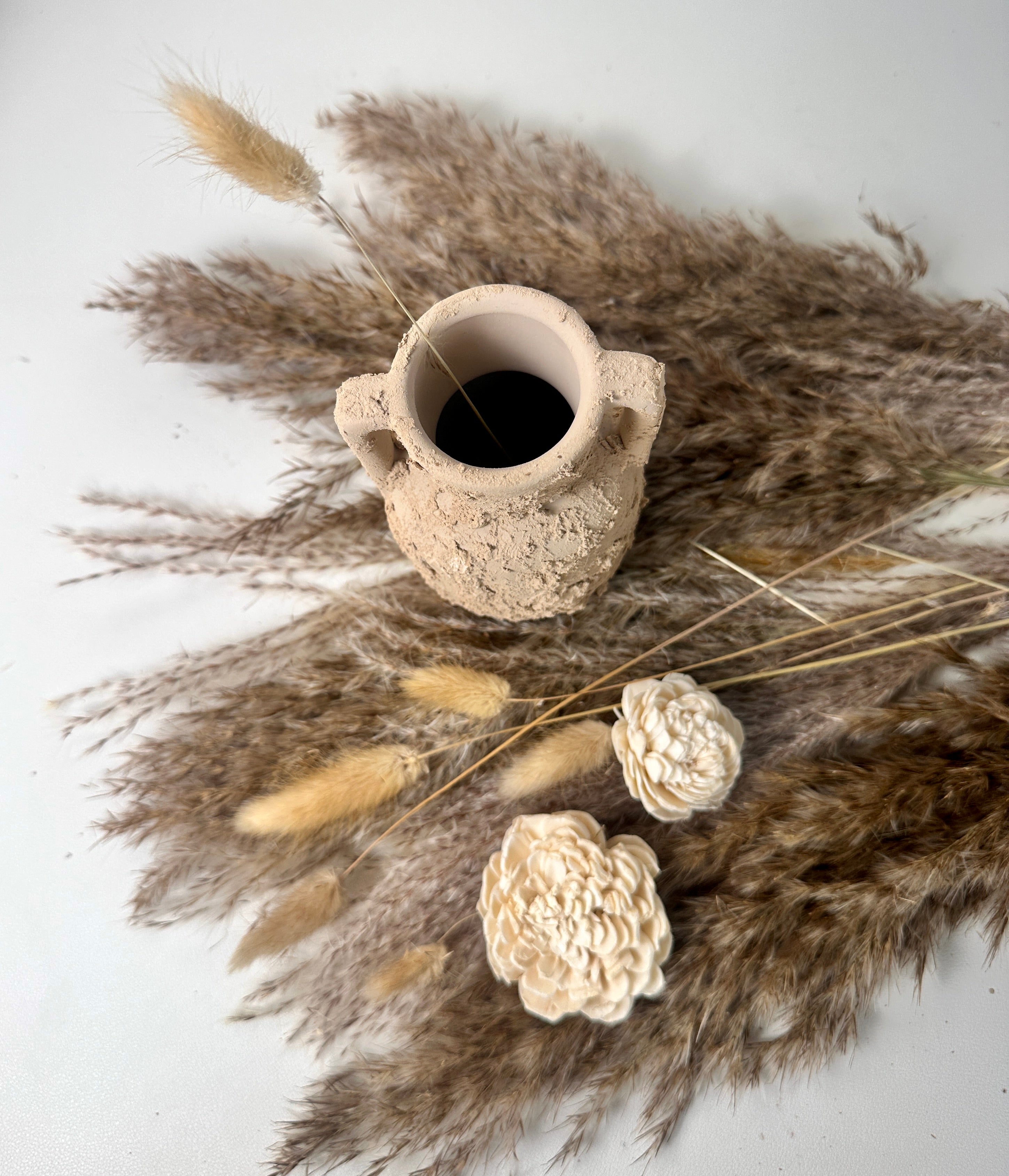 Minimalist rustic hand-painted textured small vase 5“ tall- Tan Beige