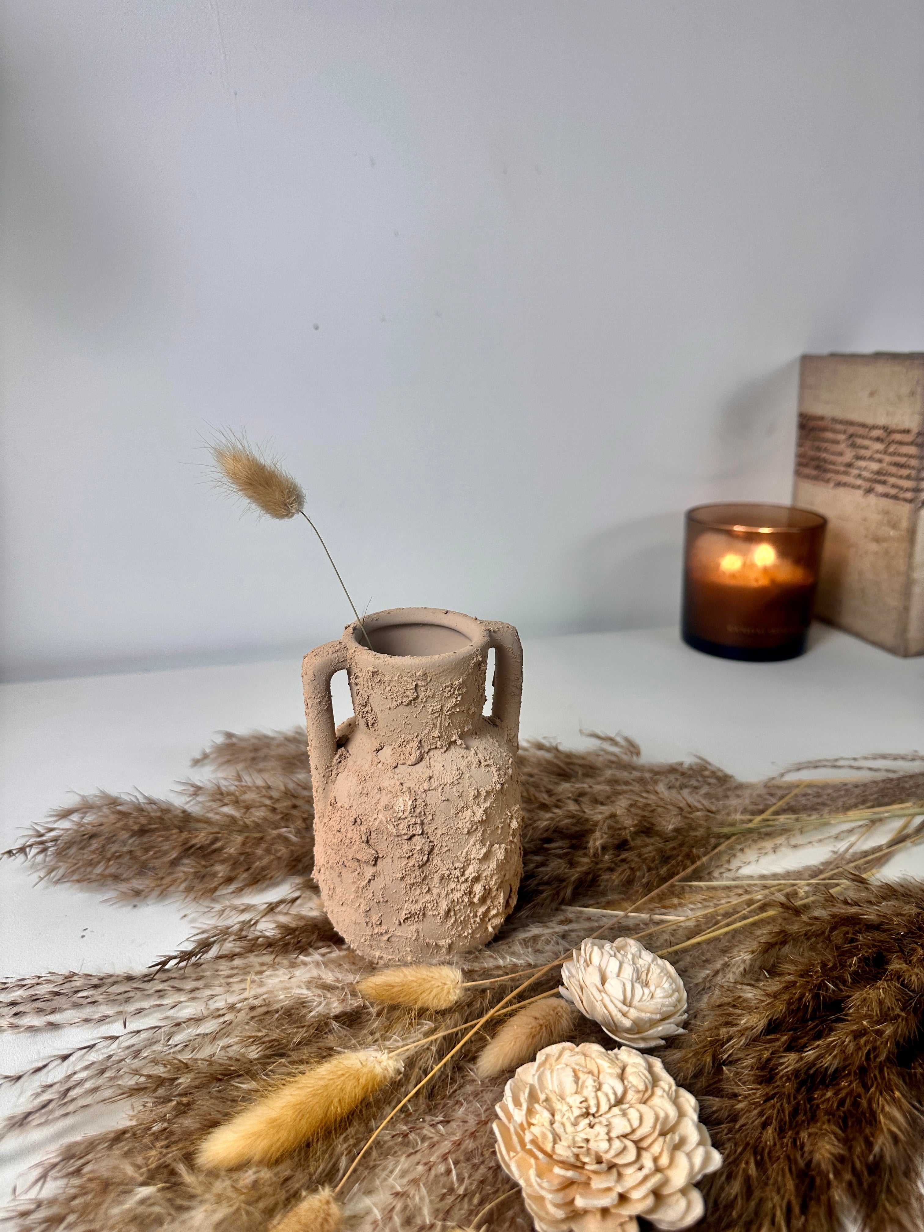 Minimalist rustic hand-painted textured small vase 5“ tall- Tan Beige