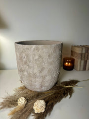 11" tall Minimalist Hand-Painted & Textured Planter Pot with drainage hole - Mesa Beige