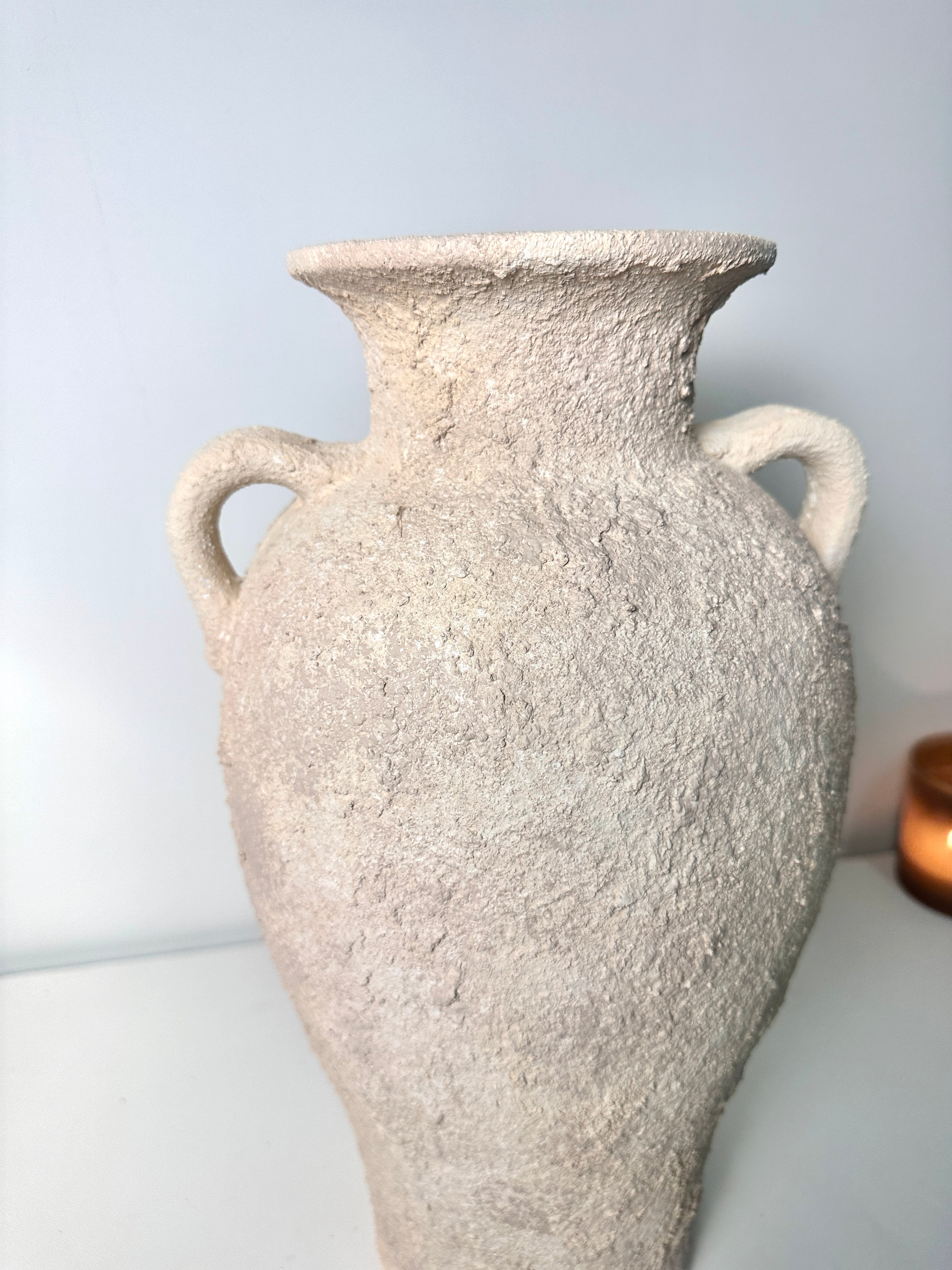 Hand-painted Amphora Vase Ceramic 18"" tall - Cream Sand wash