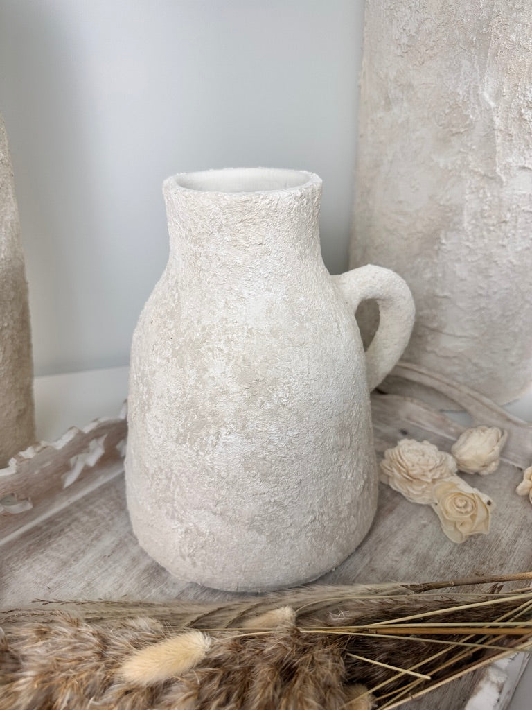 Roman Style Minimalist Ceramic Vase 9" tall Hand-painted and textured - Off White washed