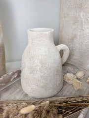 Roman Style Minimalist Ceramic Vase 9" tall Hand-painted and textured - Off White washed