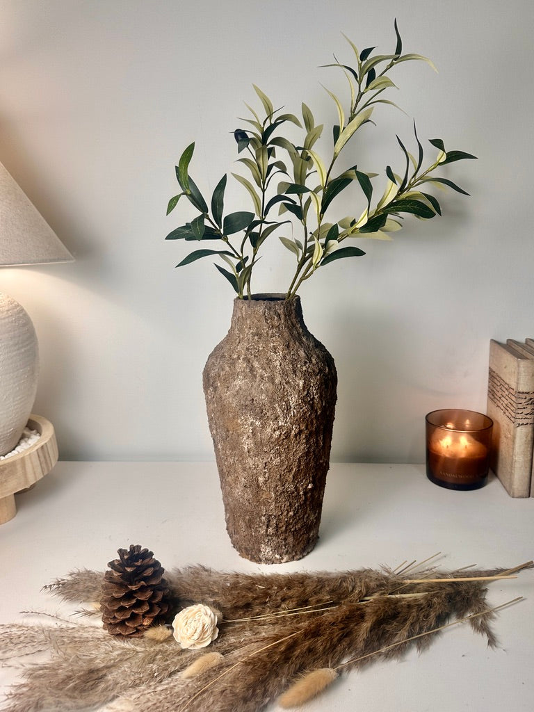 Rustic Tree Style Textured Hand-Painted Ceramic Vase 13" tall - Dark Brown