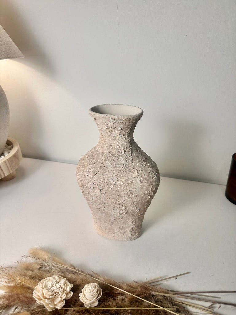 Minimalist Textured Hand-painted Ceramic Decorative Vase 11"  - Cream wash
