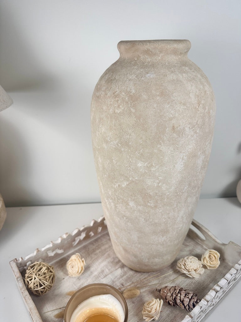 Minimalist Vase 18" tall  Hand-painted Ceramic  - Beige Sand Washed