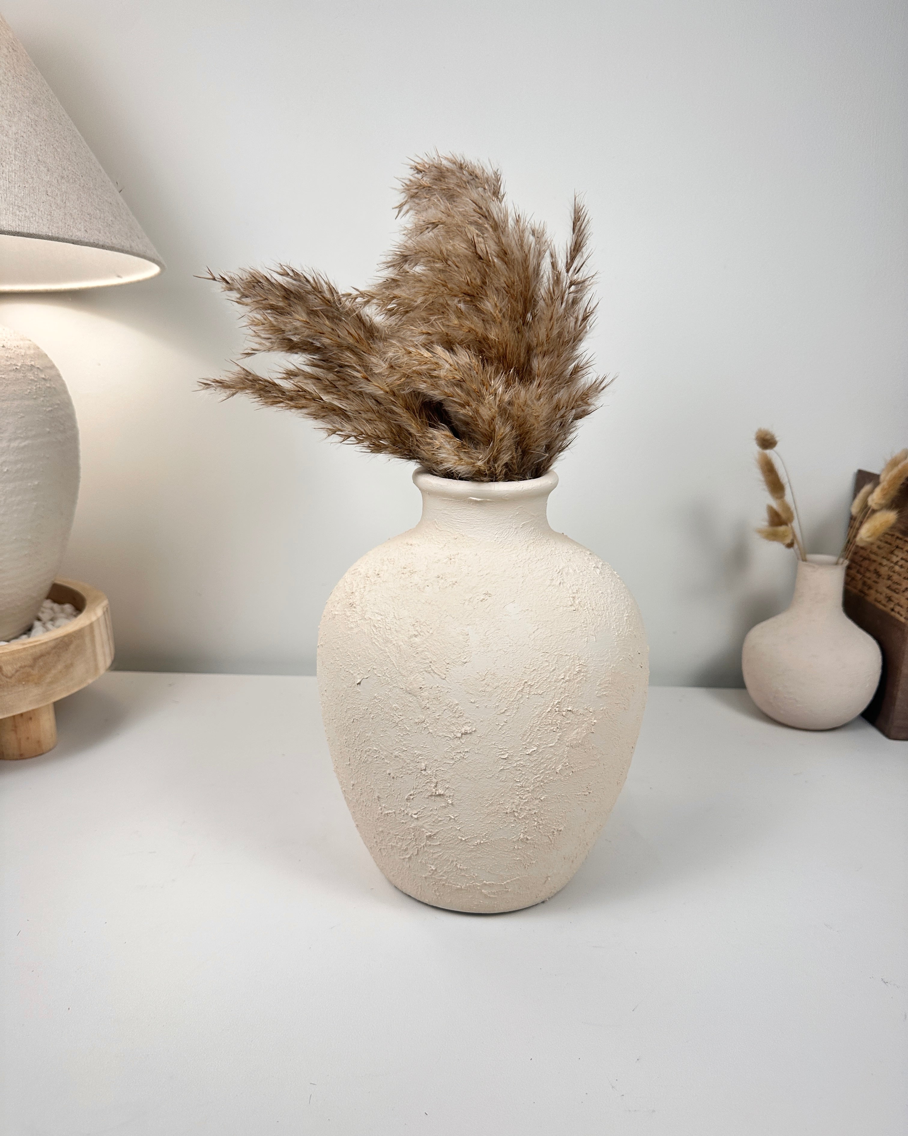 Minimalist Hand-Painted and Textured Ceramic Vase 10” tall
