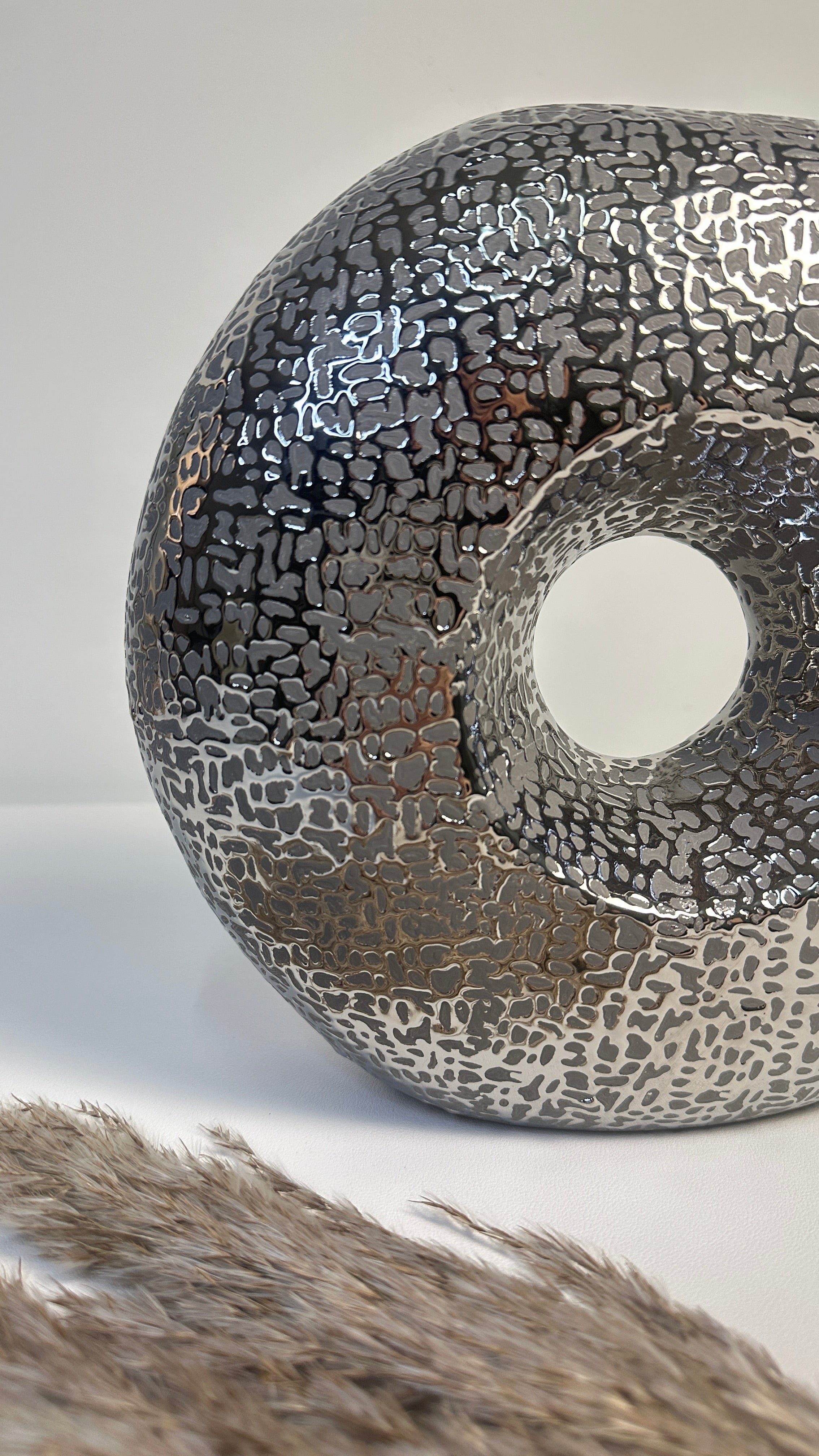 Modern Donut Silver Vase 10 inch tall