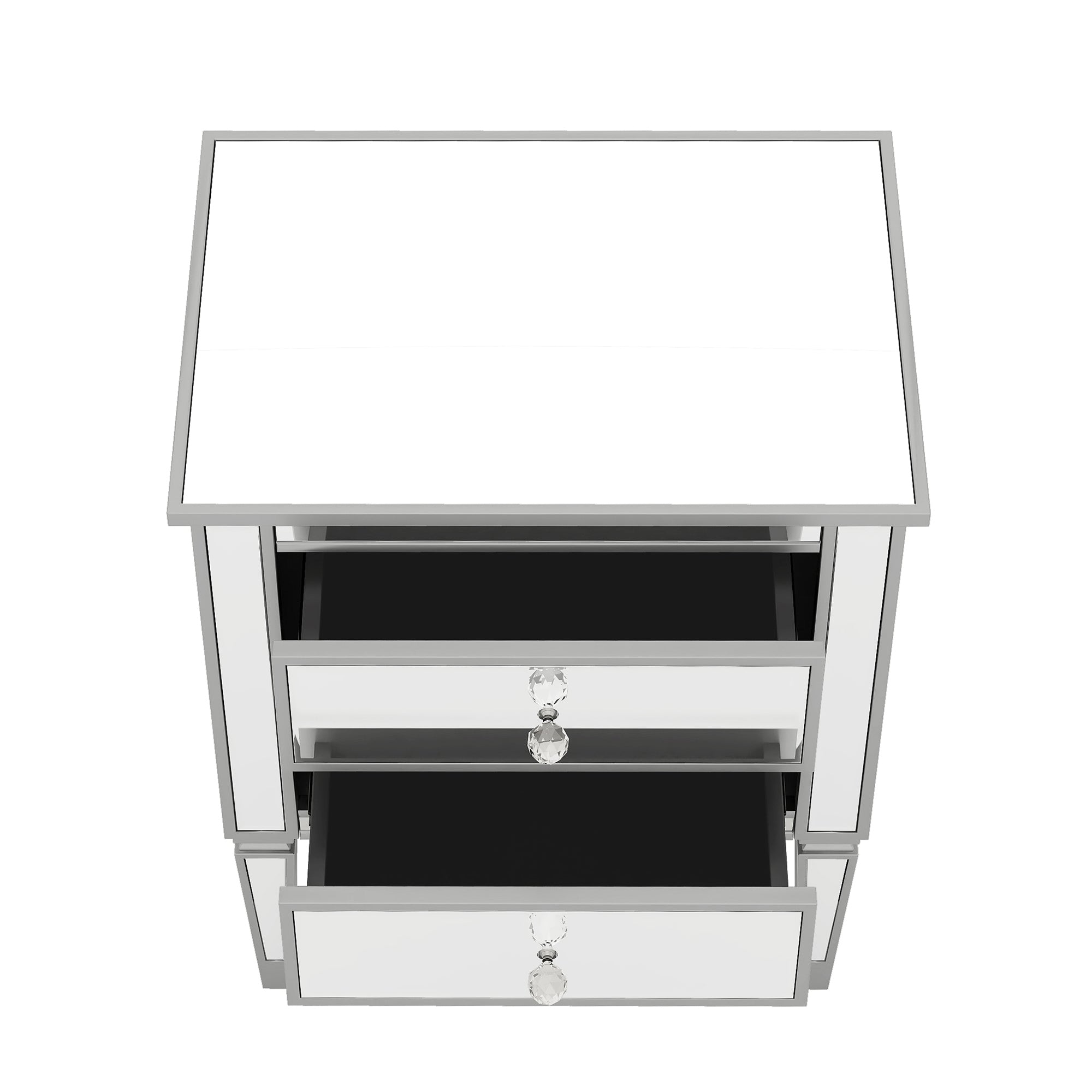 Elegant Mirrored Side Table with 2 Drawers, Modern Silver Finished